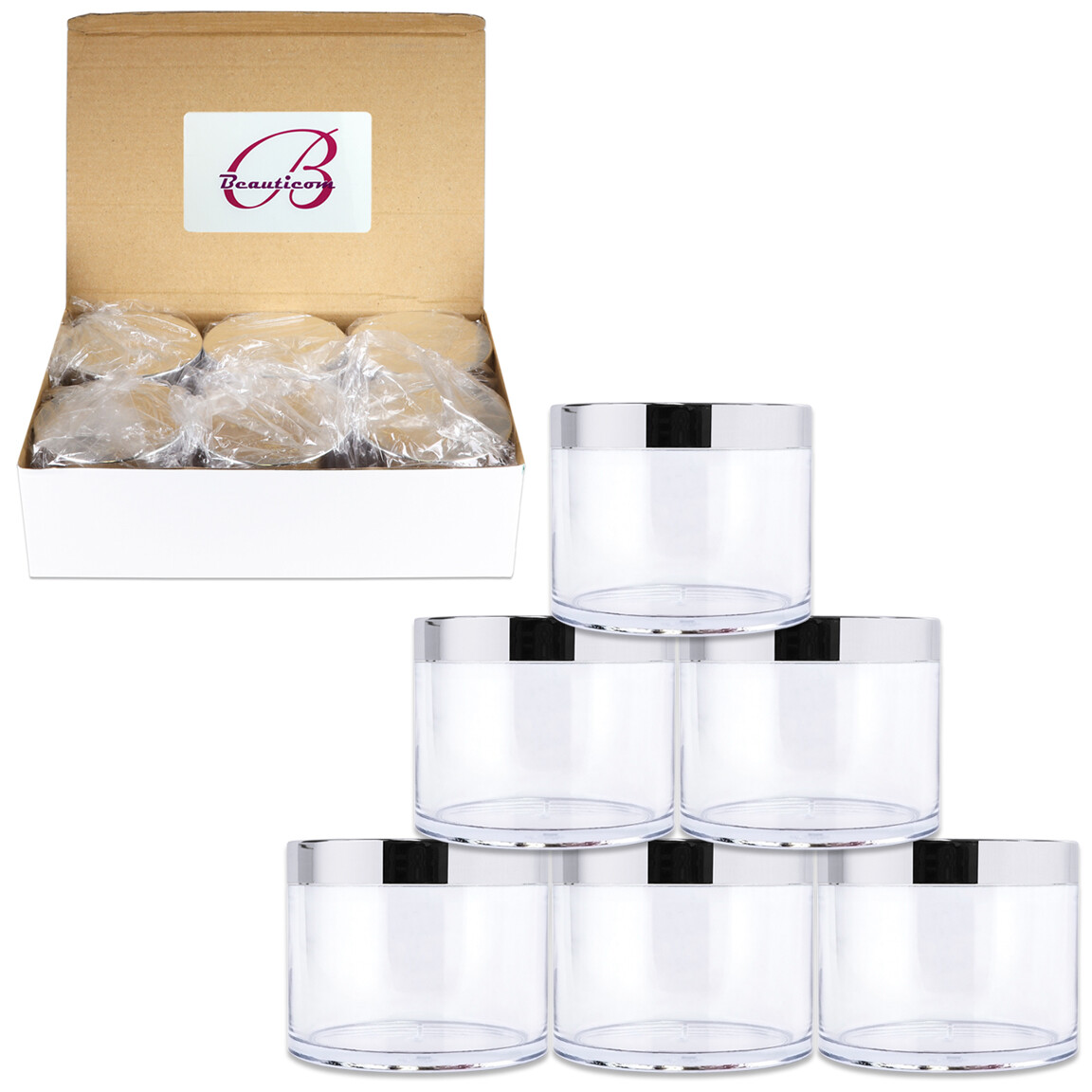 4oz/120g/120ml High Quality Acrylic Container Jars – Clear with SilverLid