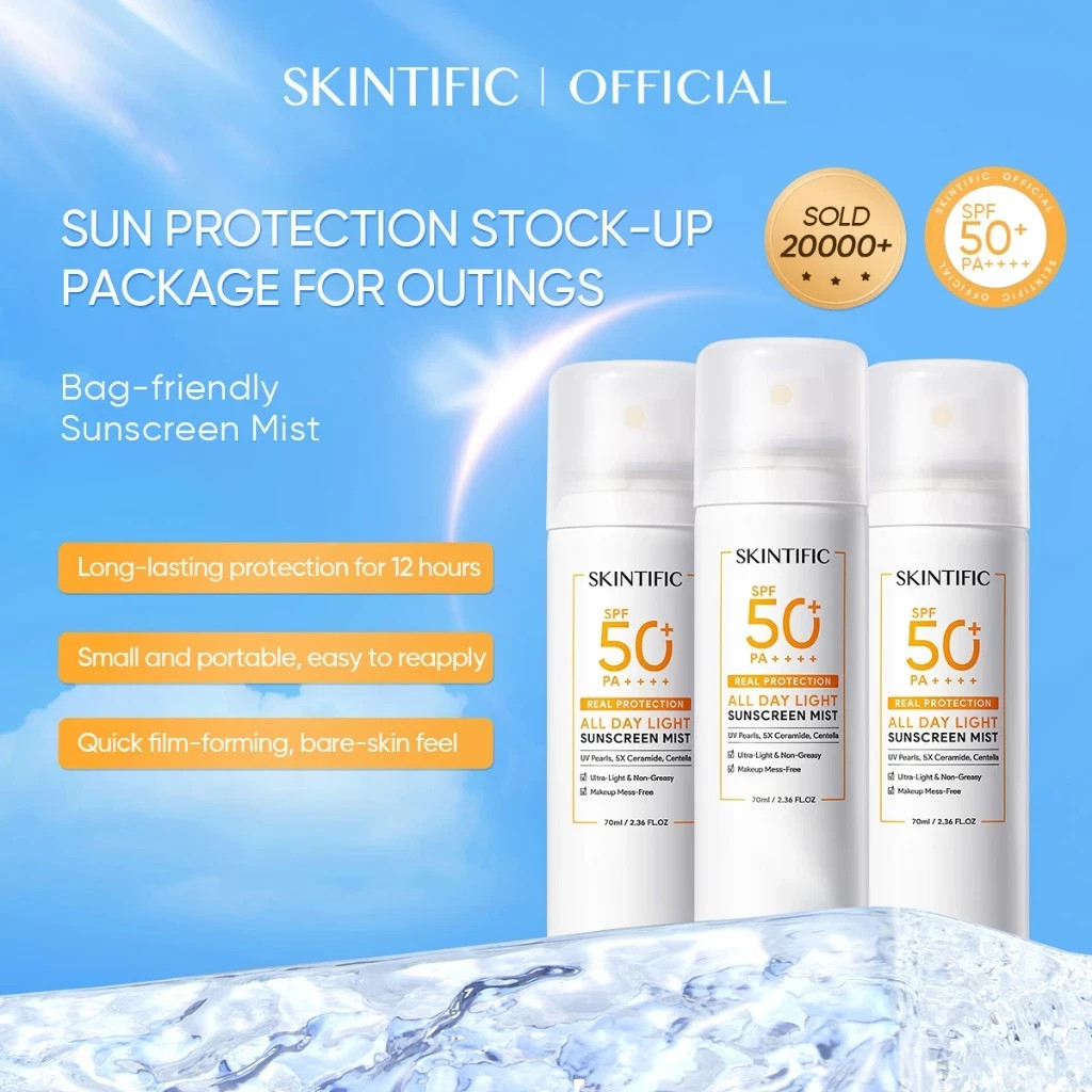 6X SKINTIFIC All Day Light Face Spray Sunscreen SPF50 PA+Clear Tinted Invisible