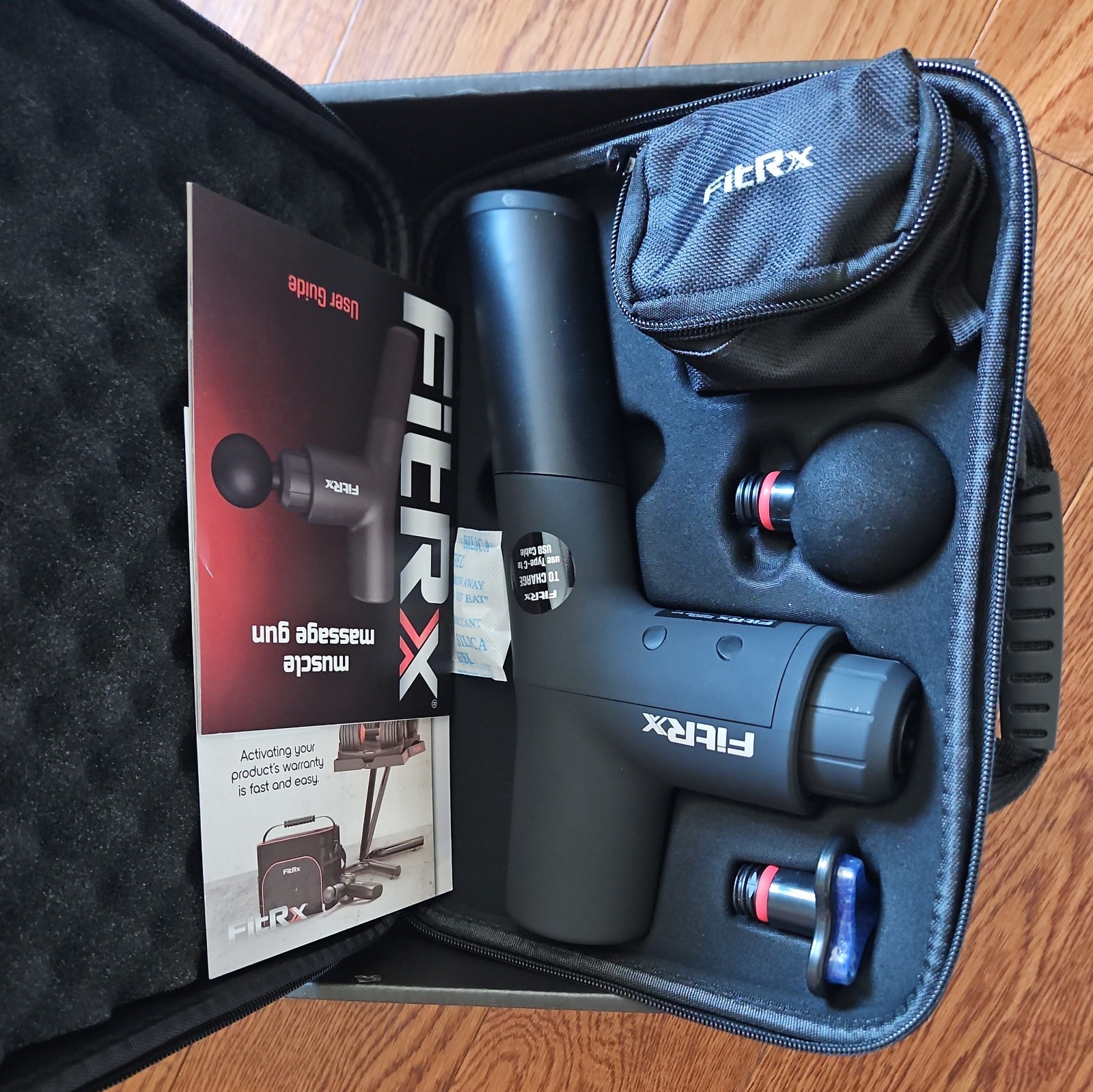 FitRX Portable Rechargeable Muscle Massage Gun 6Speed/6Attachments New-Open Box
