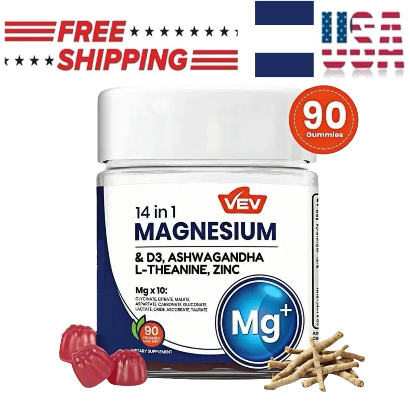 VEV 14-in-1 Magnesium Gummies – with Ashwagandha, L-Theanine, Vitamin D3 & Zinc