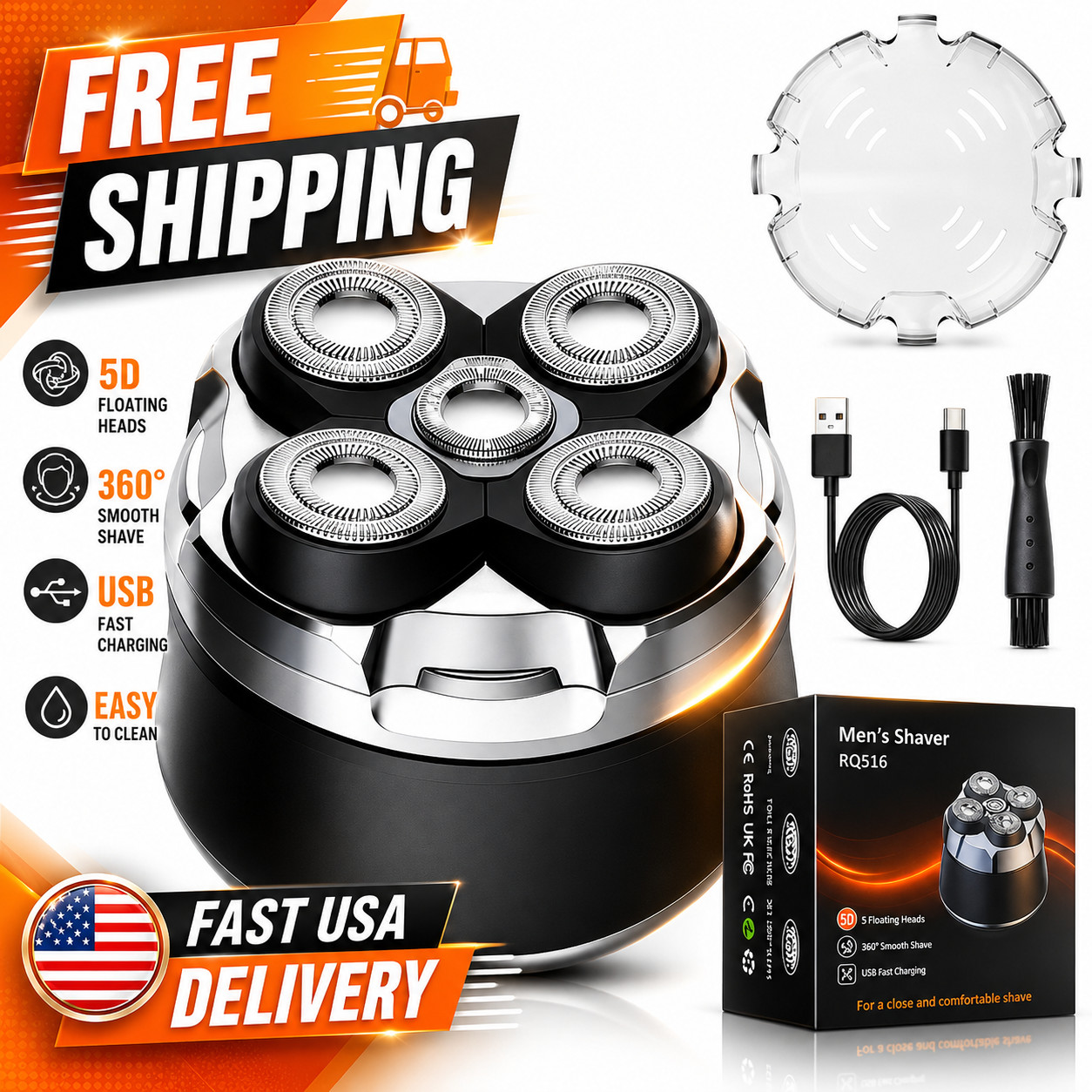 Men’s Bald Head Electric Shaver 5D Magnetic Razor Wet Dry Waterproof Cordless US
