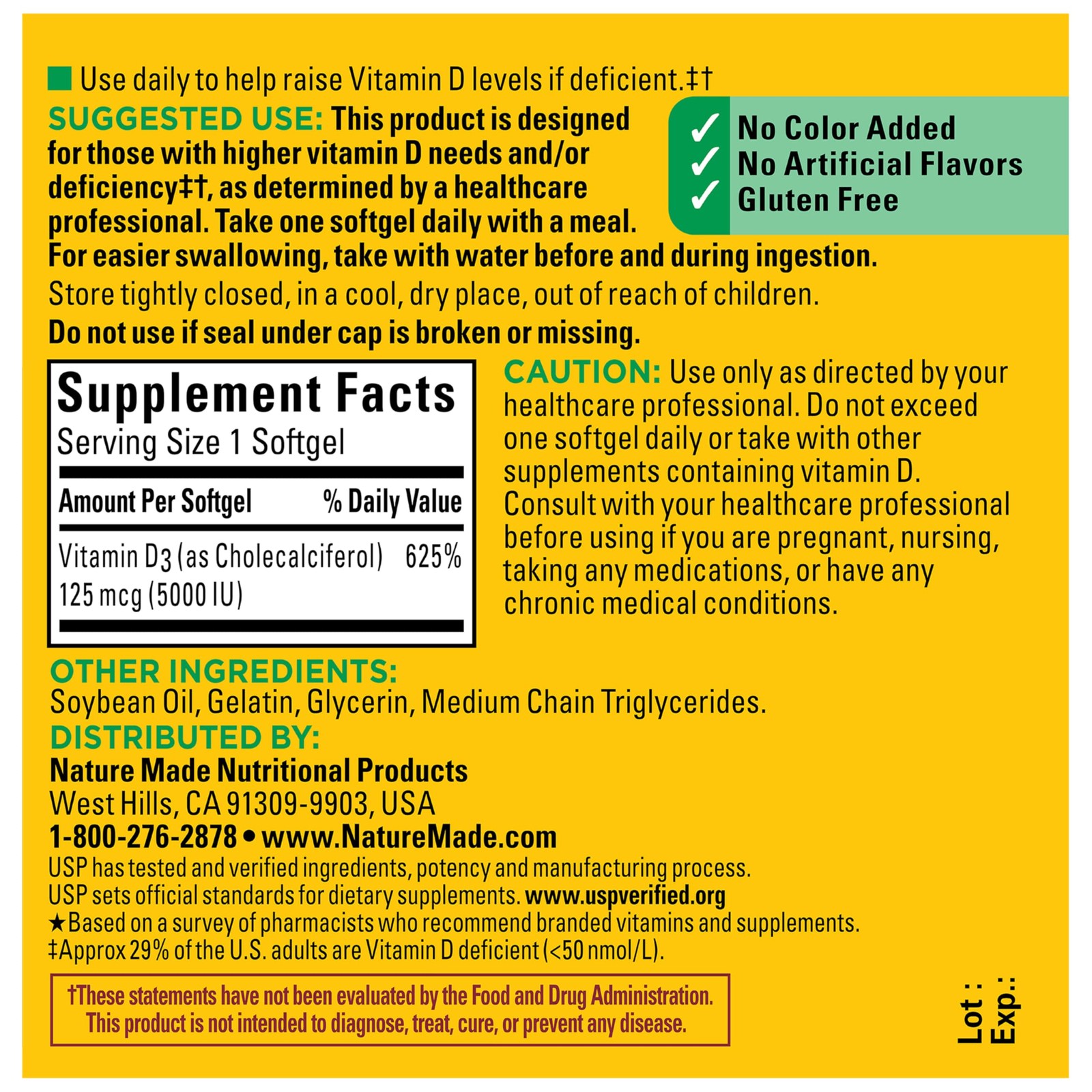 Vitamin D3 5000 IU (125 mcg) Softgels, Extra Strength Vitamin D Supplement