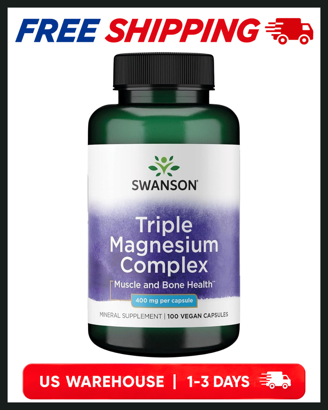 Swanson Triple Magnesium Complex – 100 Capsules, 400mg 100 Count (Pack of 1)