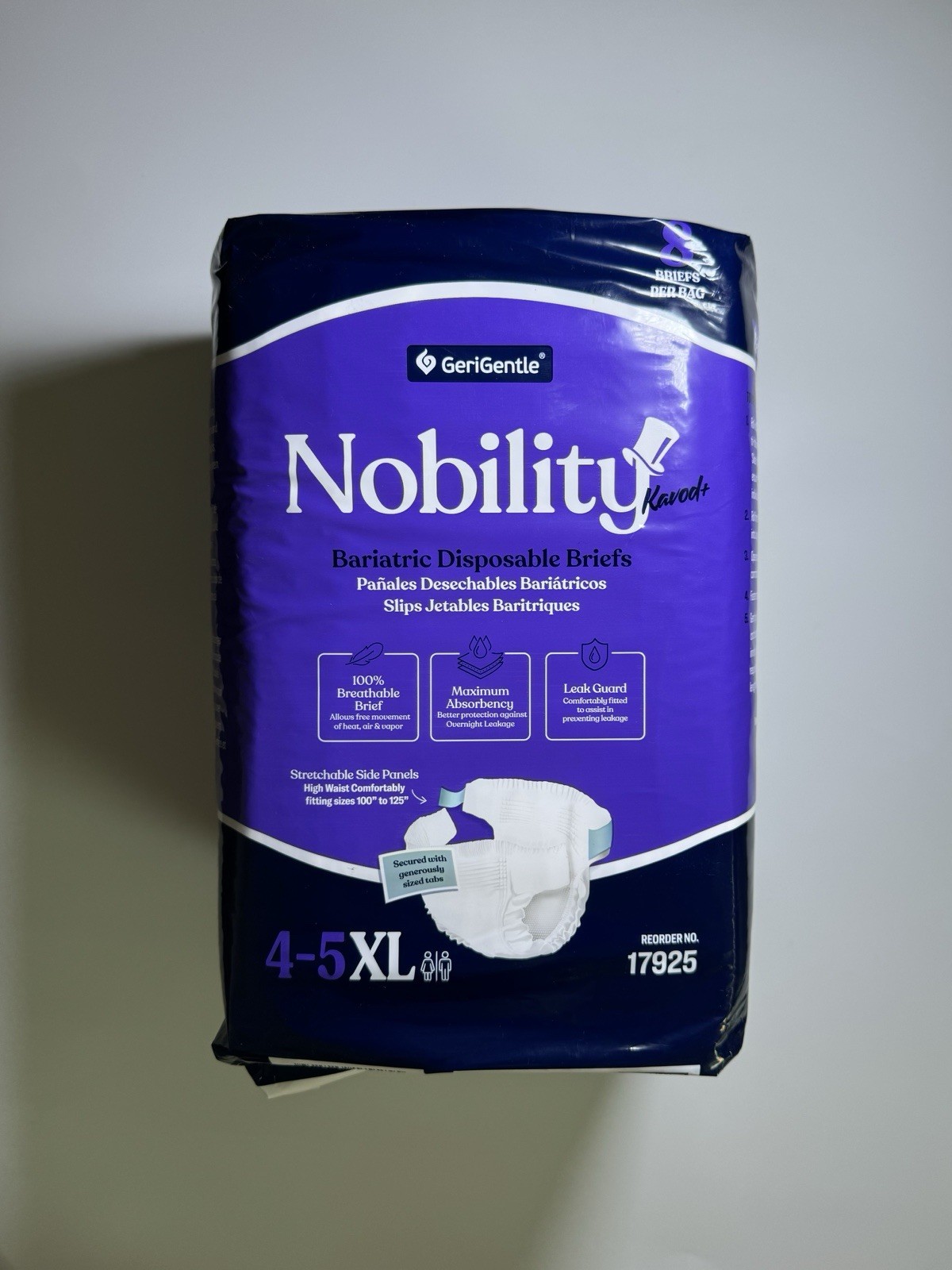 4-5xl Adult Diapers for Women & Men- 8 Bariatric Disposable Briefs with Tabs