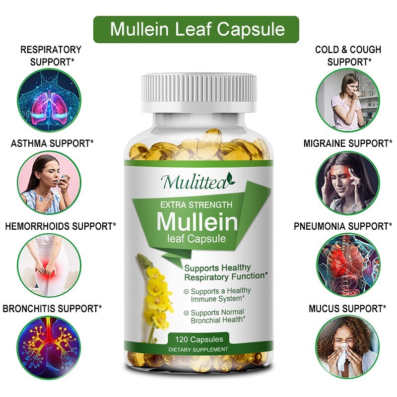 120 Mullein Leaf Capsules for Lung Cleansing&Detox Herbal Dietary Supplement