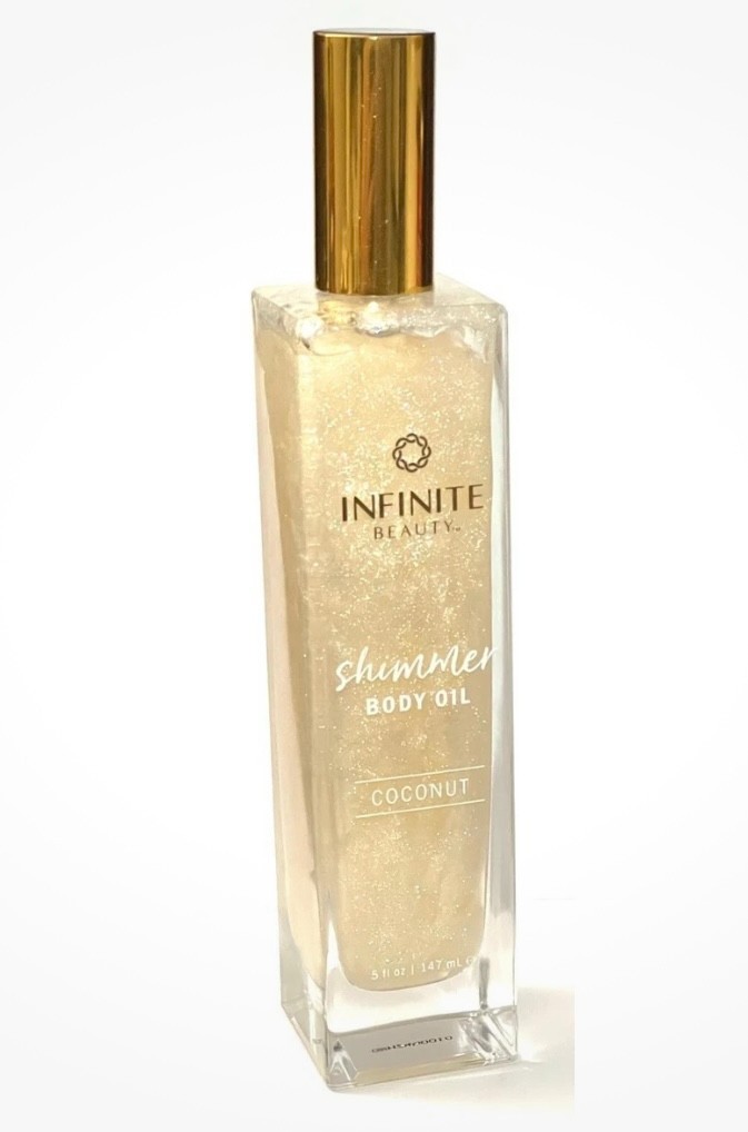 INFINITE BEAUTY Coconut Scented Moisturizing Shimmer Body Oil – 5 Oz. – NEW!