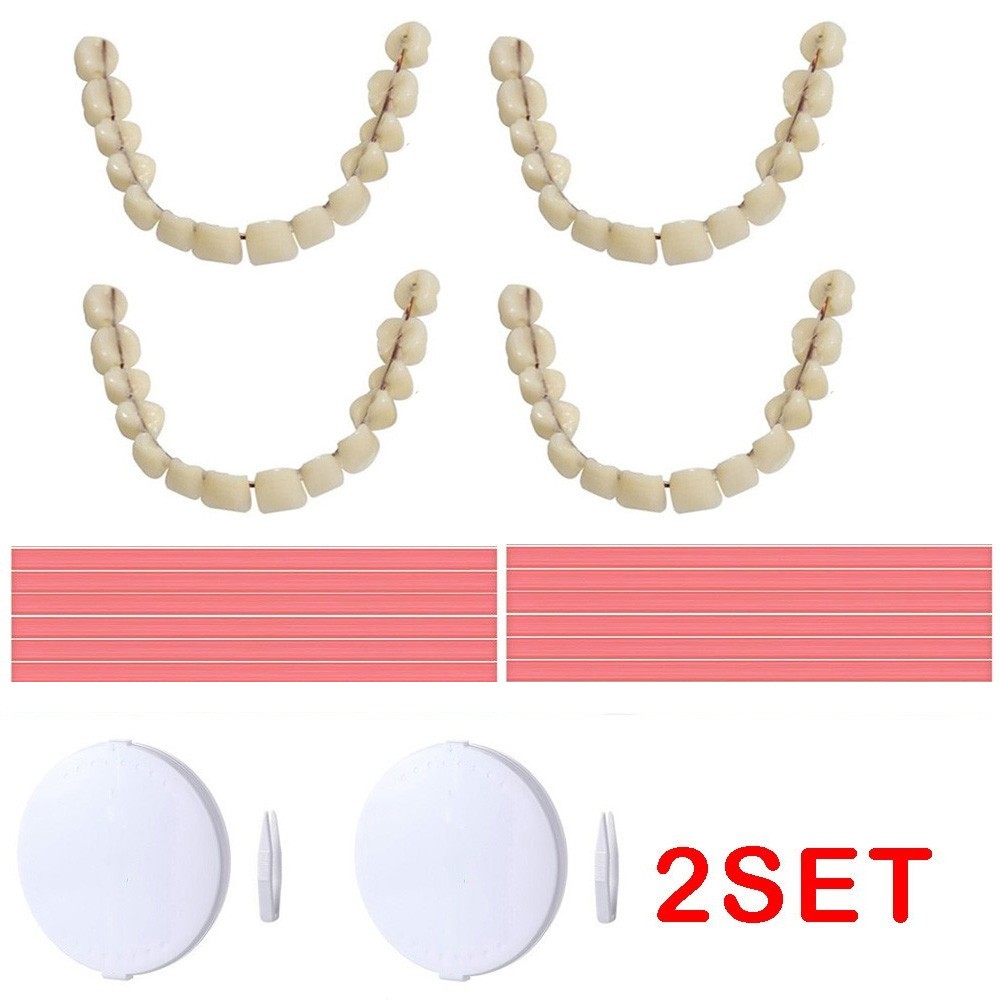 2Set Dentures Fake Teeth DIY Kit Top and Bottom Dentures Temporary Fake Teeth US
