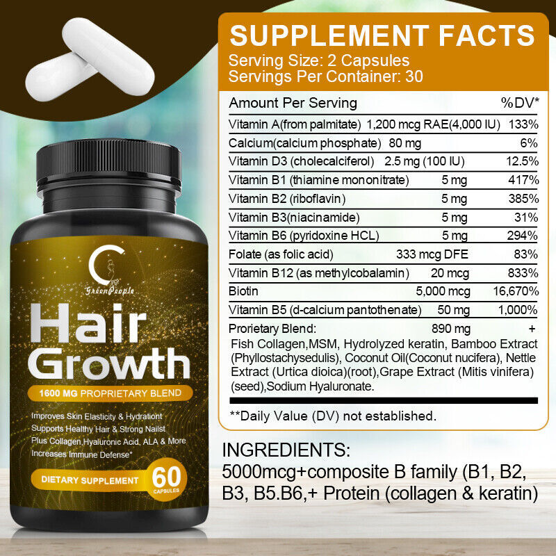 HAIR FAST GROWTH HERBAL PILLS PREVENT ANTI LOSS STIMULATE VITAMINS PILLS 5000MG