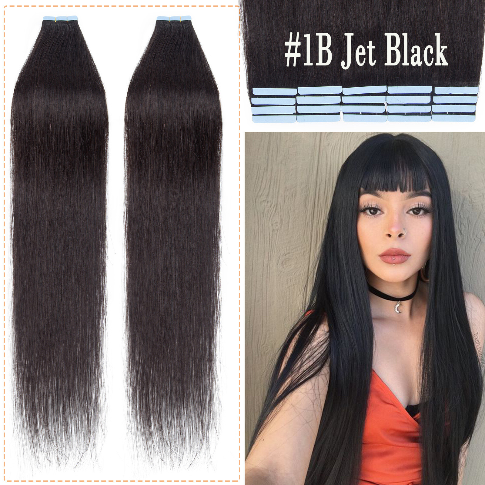 Tape in Remy Human Hair Extensions 40pcs/100g Virgin Hair Full Head Skin Weft US