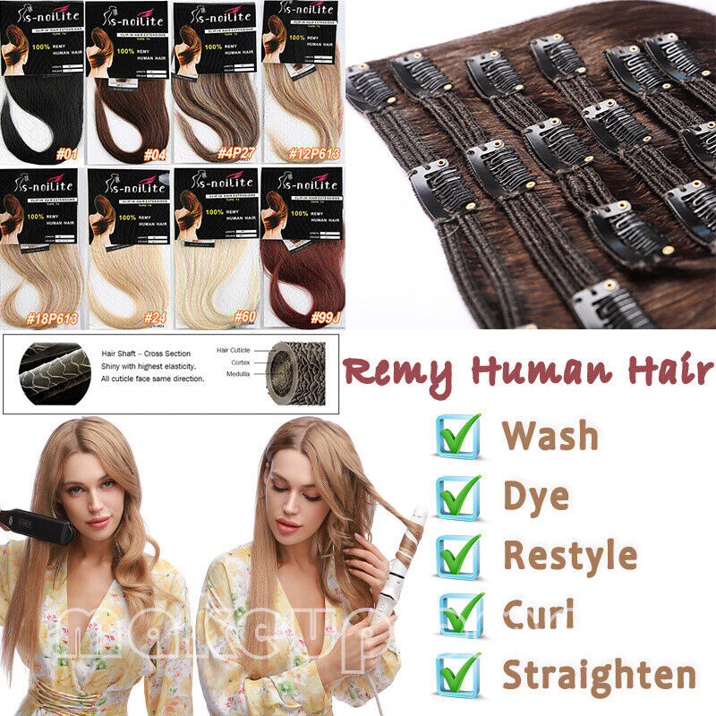 Clip in 8 Pieces 100% Remy Human Hair Extensions Full Head Straight 16″18″20″