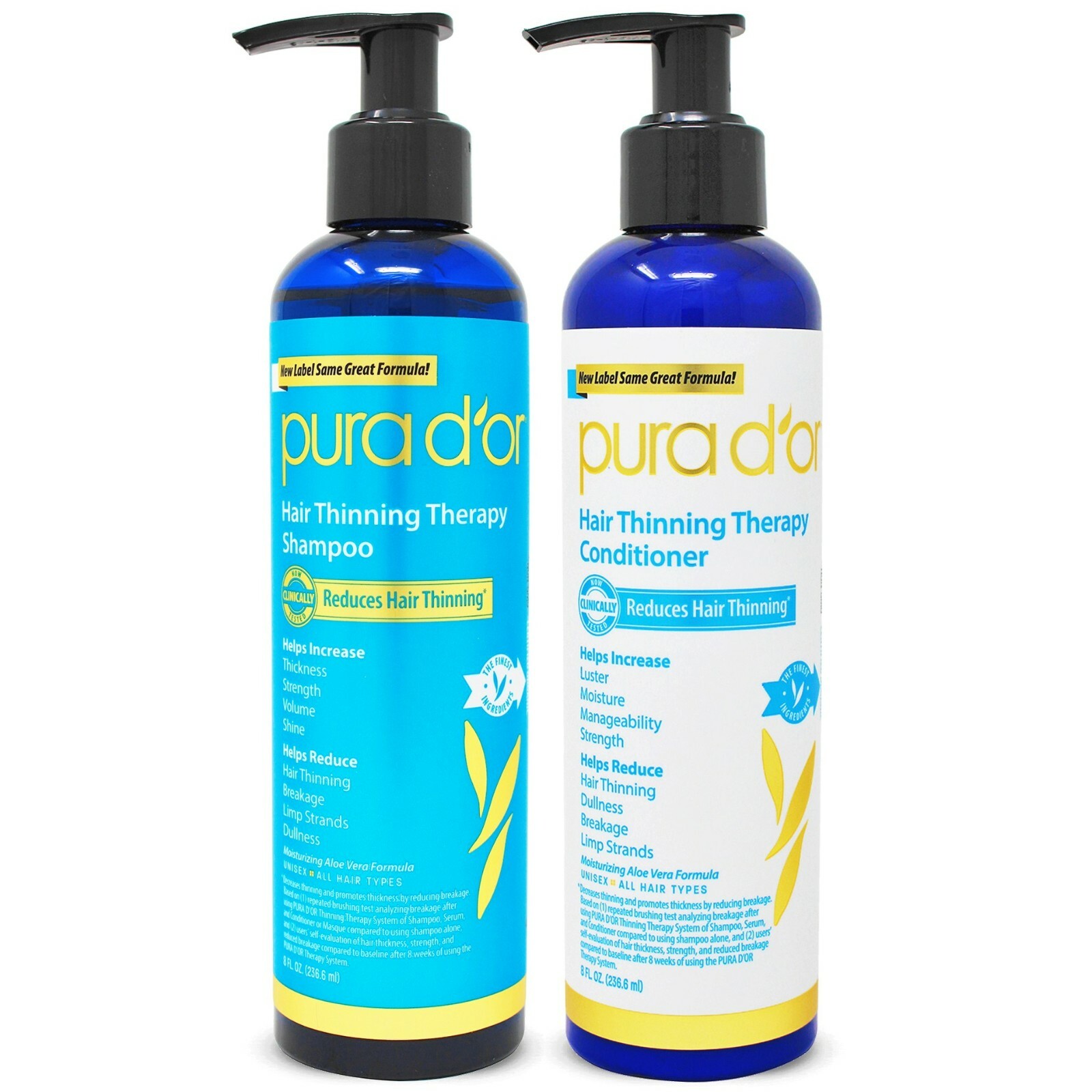 PURA D’OR Dor Hair Thinning Therapy Shampoo & Conditioner (8oz x 2) 16oz Total