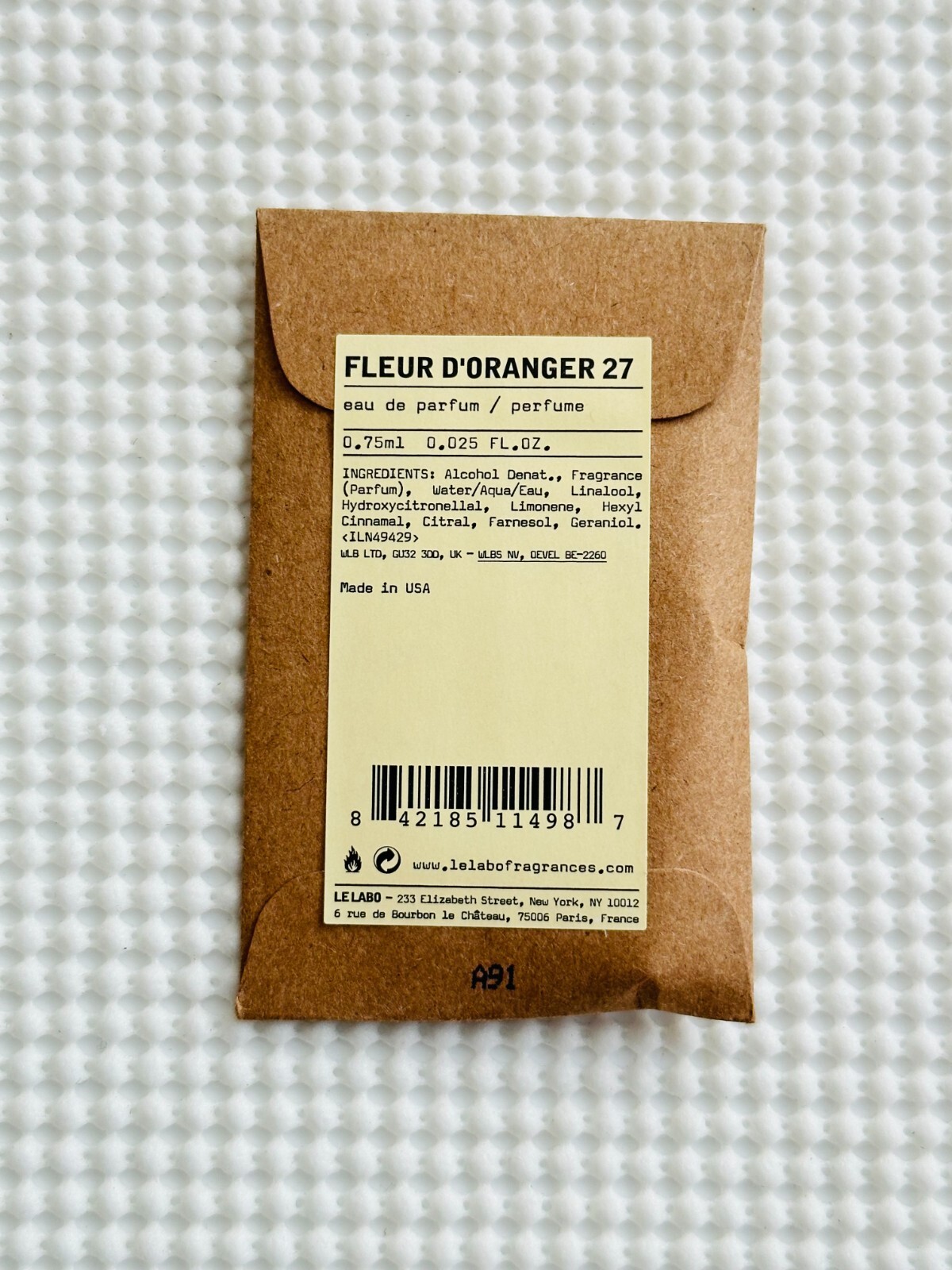 Le Labo Perfume Sample Size 0.75ml (13-17-18-19-22-24-25-26-27-29-31-33-36-39..