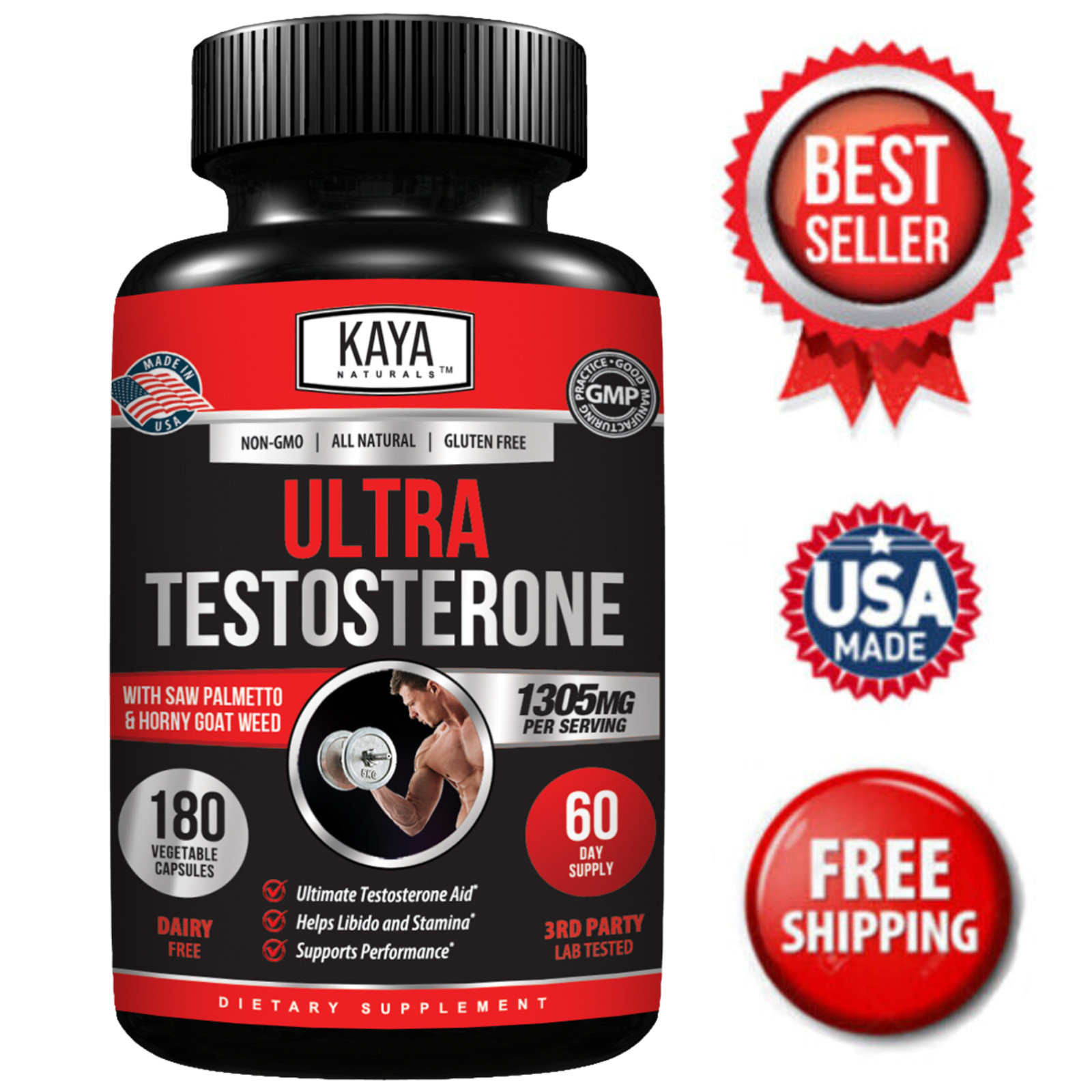 Natural Testosterone Booster 180ct Increase Male Energy Improve Muscle Strength
