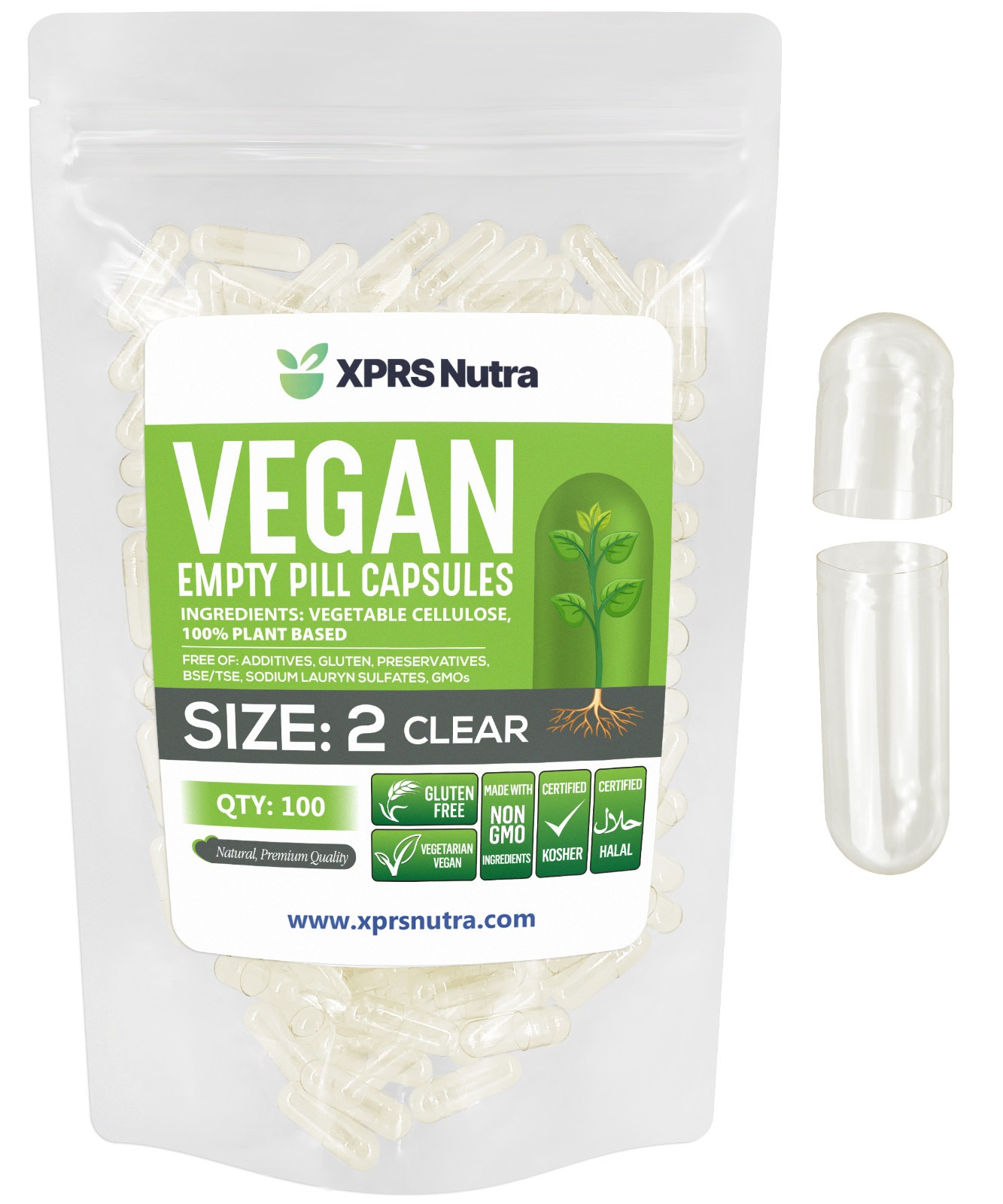 Size 2 Clear Empty Vegan Capsules Vegetarian Veggie Kosher Veg Caps DIY Pills