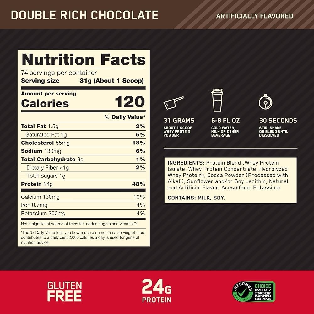 Optimum Nutrition Gold Standard 100% Whey Protein Powder, Double Rich Chocolate
