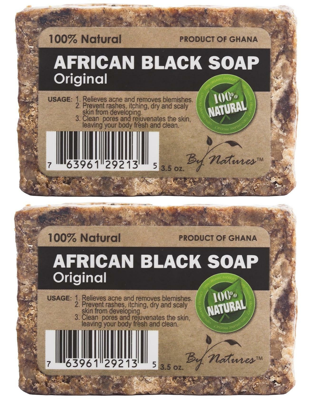By Natures 100% Natural African Black Soap Original 3.5 Oz (Pack of 2)