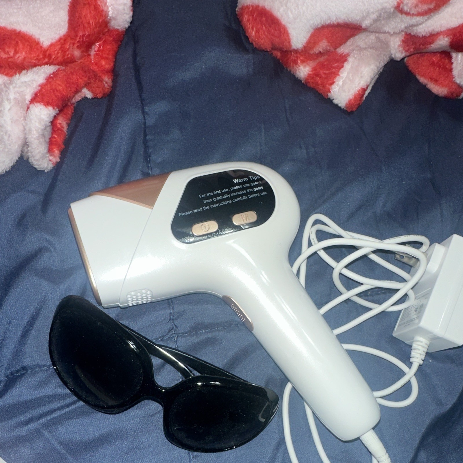 IPL Hair Removal Device Corded Electric w/ Power Adapter, Sunglasses White/Rose
