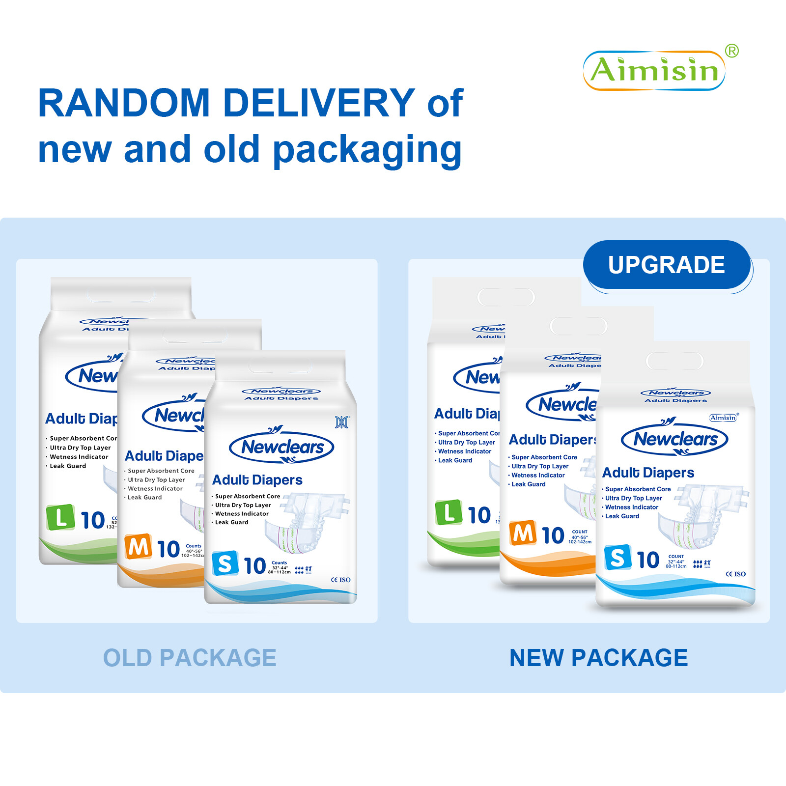 Newclears Adult Diapers with Tabs for Men Women Incontinent Diapers 20/40/60/80