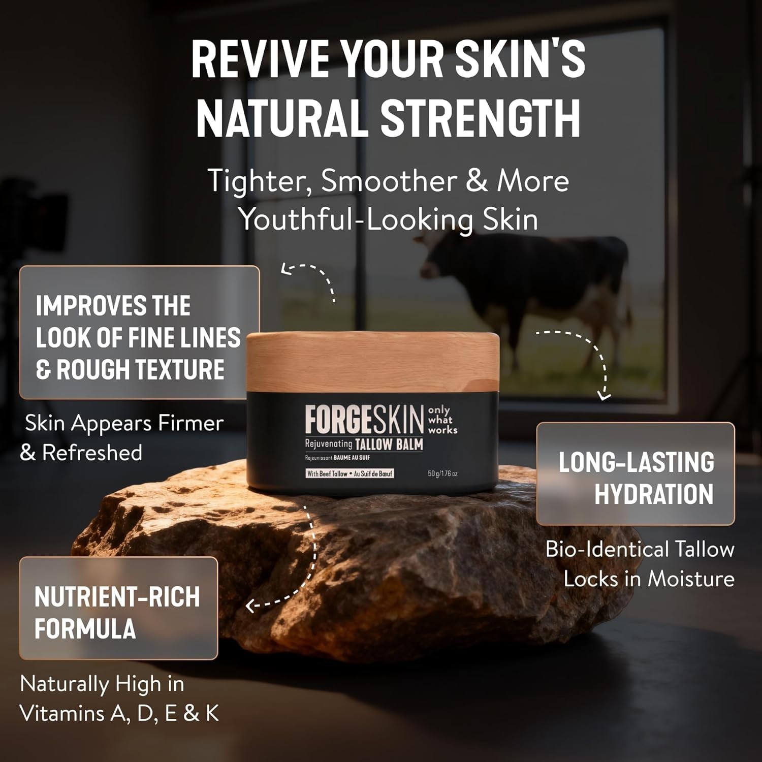 FORGE SKIN® Wrinkle Defense Beef Tallow Balm for Men [TALLOW-BASED] Moisturiz