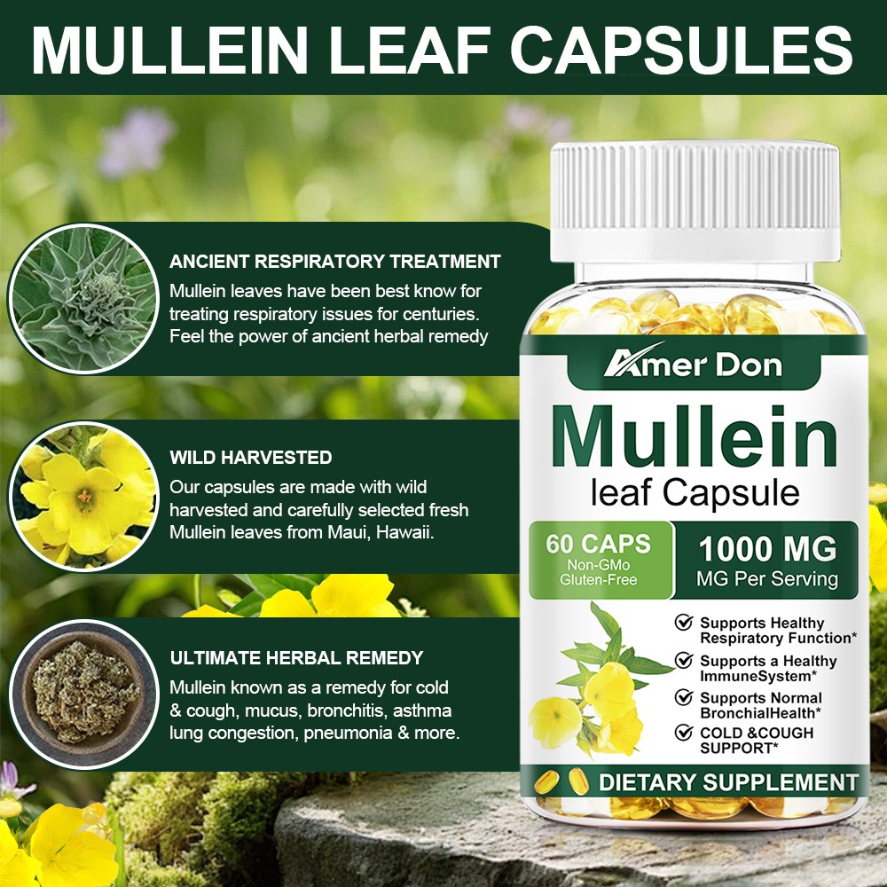 Mullein Leaf Capsules For Lung Cleansing & Detox Herbal Dietary Supplement