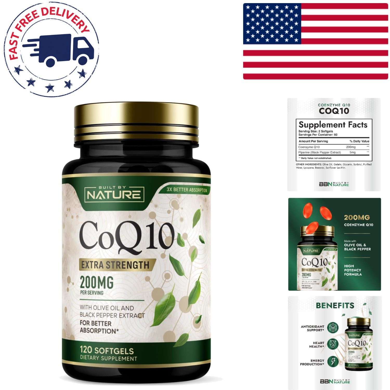 Antioxidant CoQ10 200 mg – Boost Heart Health & Energy in 120 Easy Softgels