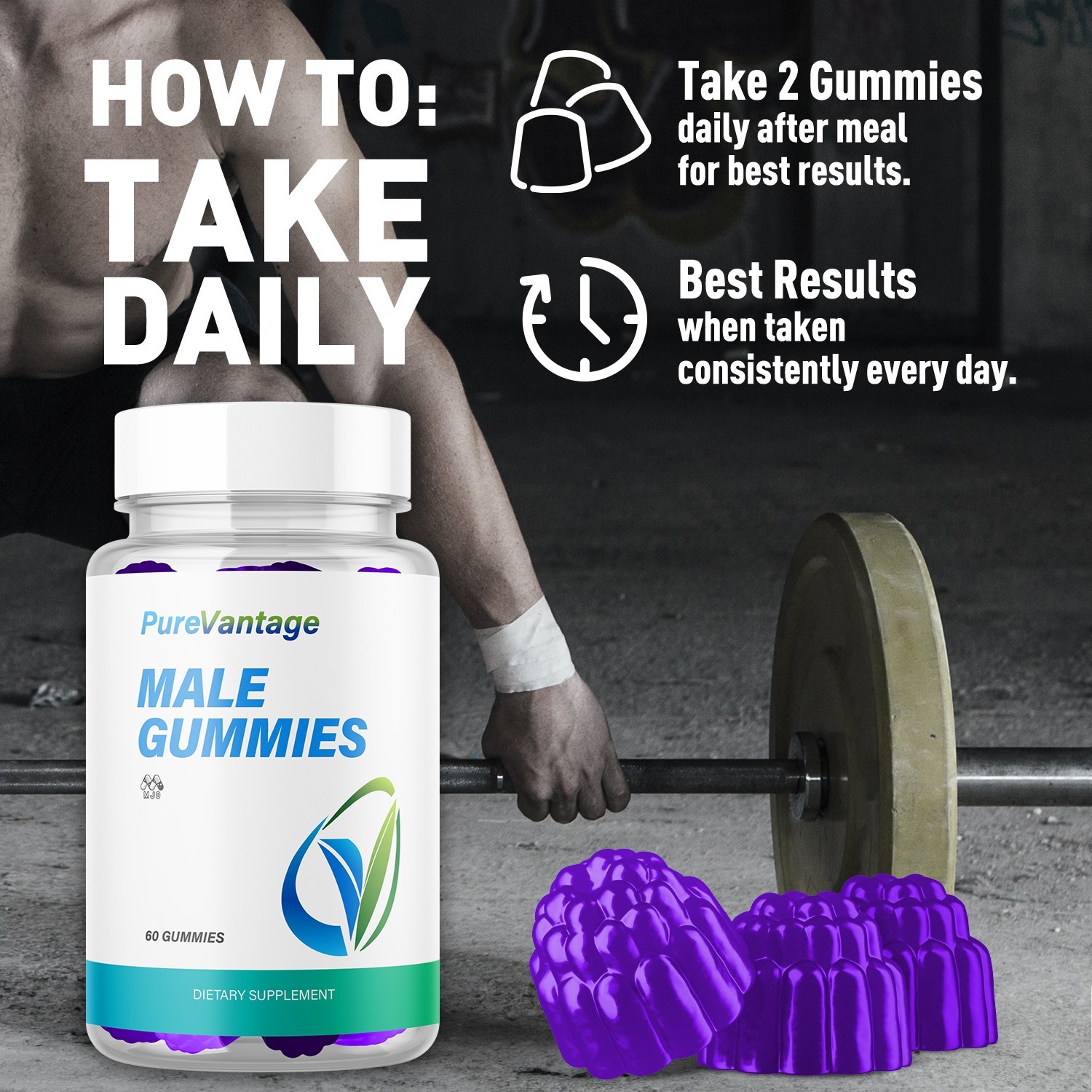 (5 Pack) Pure Vantage Male Gummys Advanced Male Health Support 300 Gummies