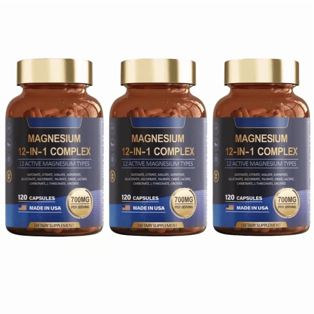 Magnesium 12 in 1 Complex 700mg – Glycinate Citrate Malate Taurate – 3 pack