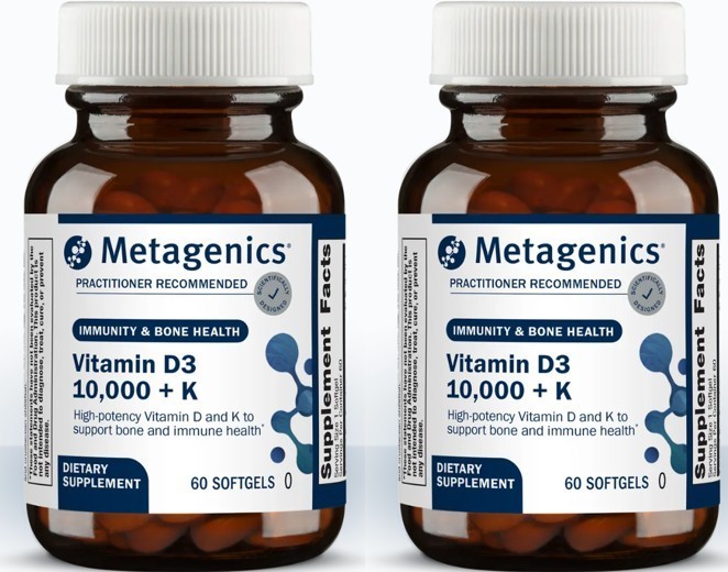 Metagenics Vitamin D3 10000 + K High Potency 2-Pack (2×60 Softgels 120 Total)