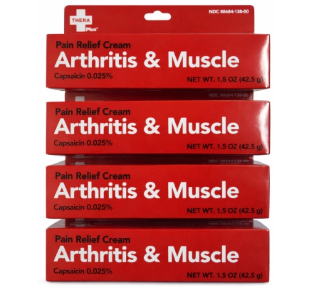 4 Pack Arthritis & Muscle Pain Relief Cream Capsaicin 0.025% Thera Plus 1.5oz
