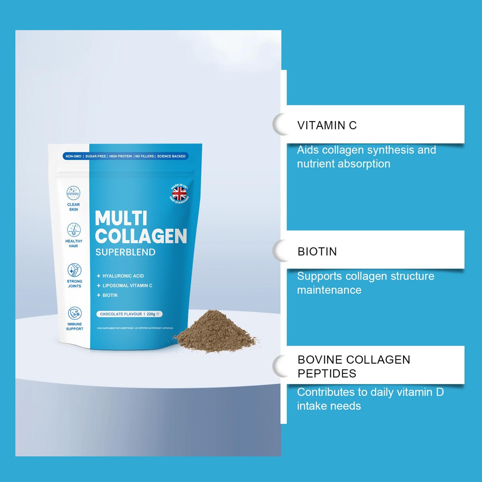 Elavate CHOCOLATE 220g Multi Superblend Collagen Elevate Sealed Collagen Powder
