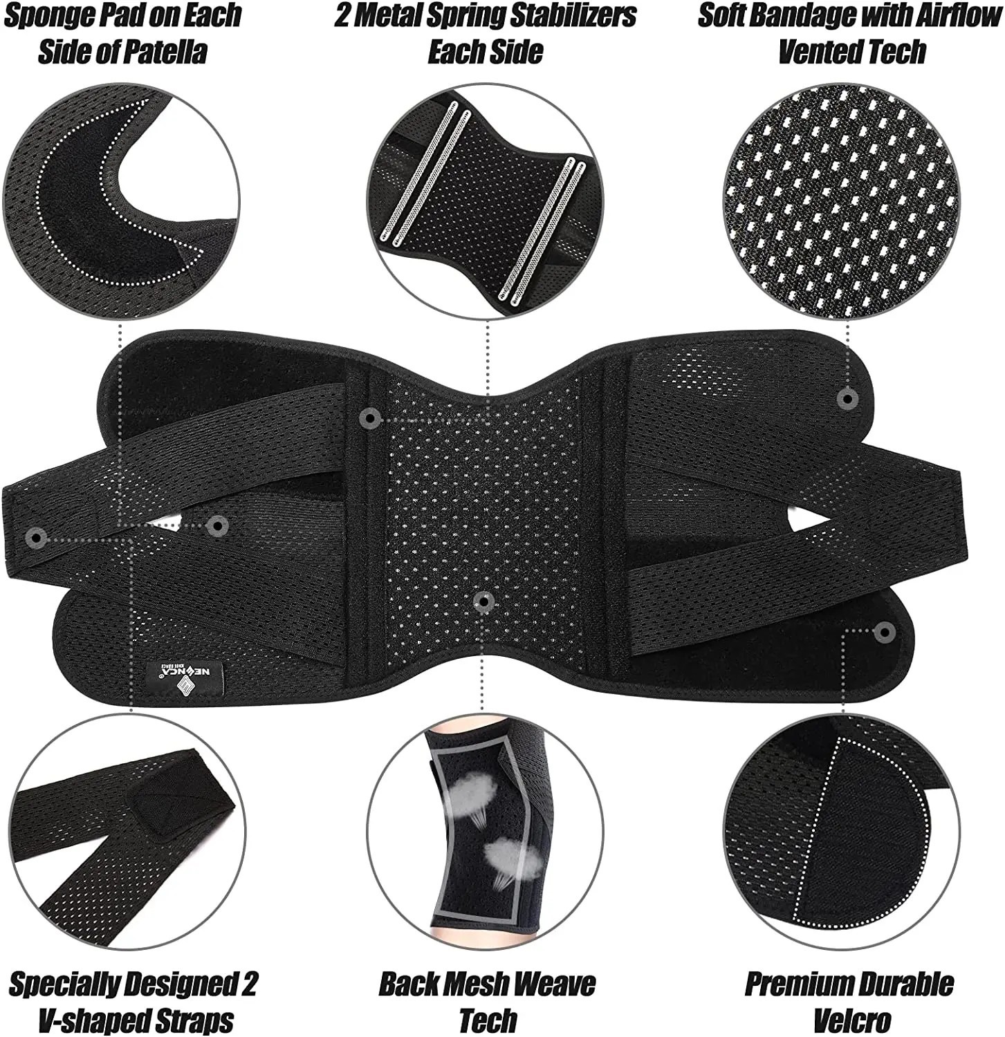 Bareform Knee Brace for Meniscus Support – Adjustable, Patella Stabilizer, Pain