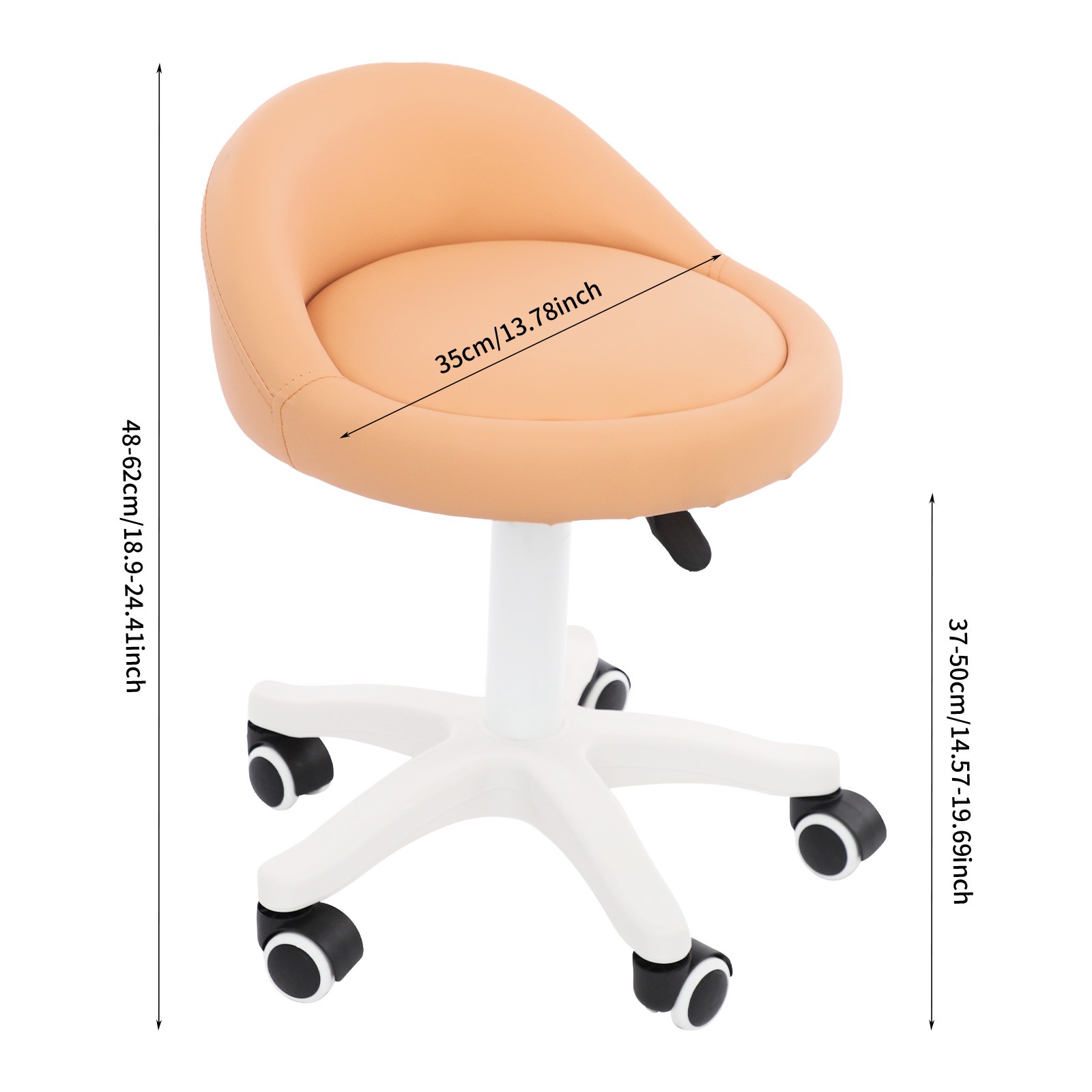 360° Rotation Stool, 48-62cm Height Adjustable Chair, Movable Beauty Salon Chair