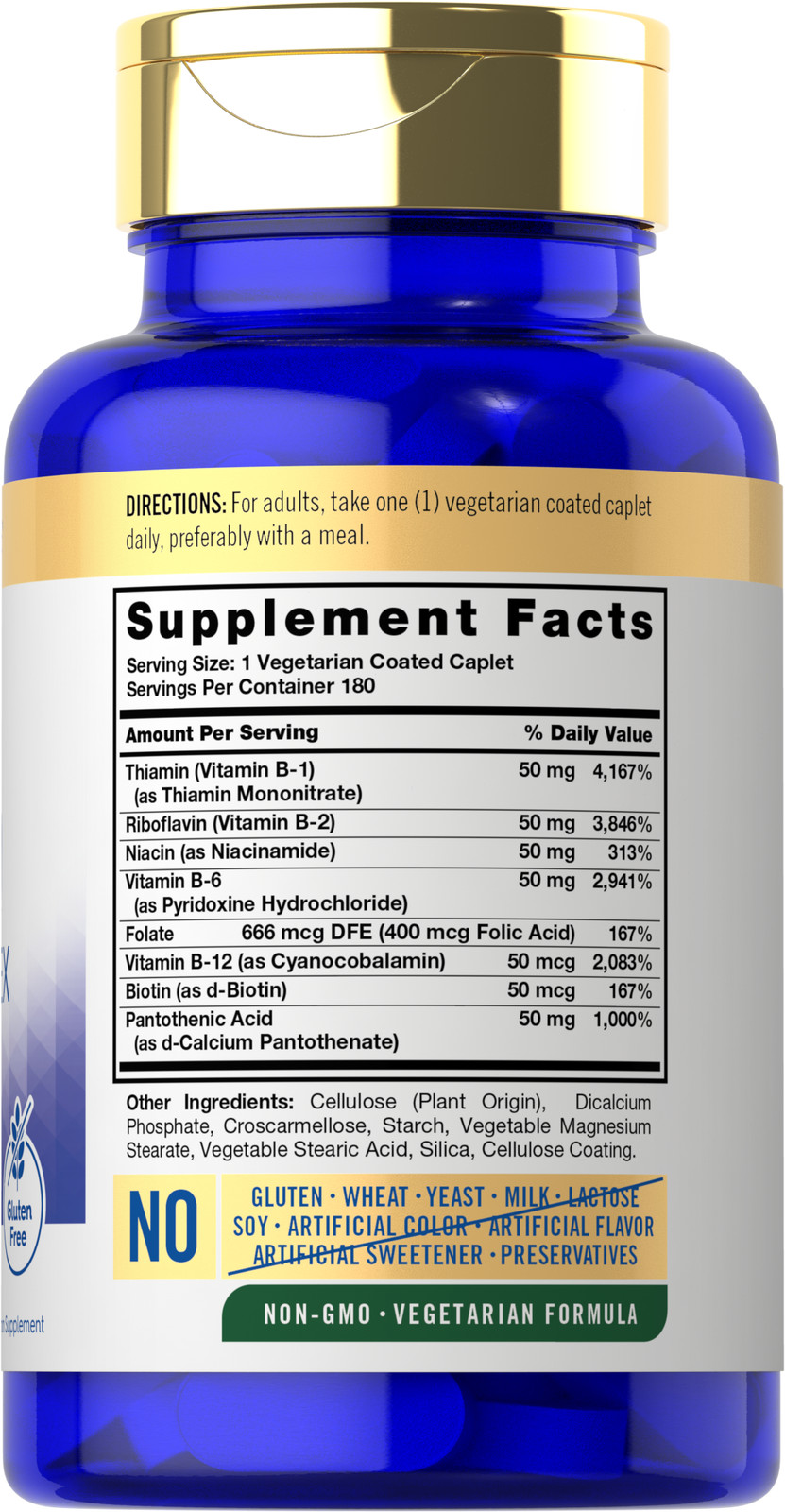 Vitamin B-50 Complex | 180 Caplets | Vegetarian, Non-GMO | by Carlyle