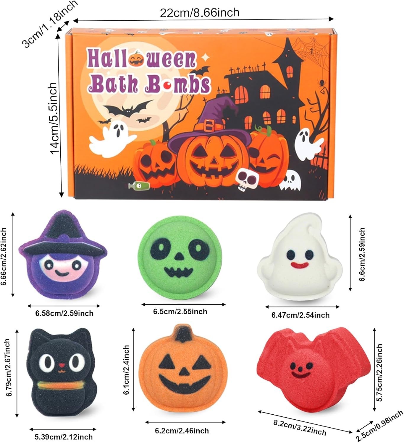 Halloween Bath Bombs Set 6pc Multicolor Assorted Fun Shapes Skin Care Fragrance
