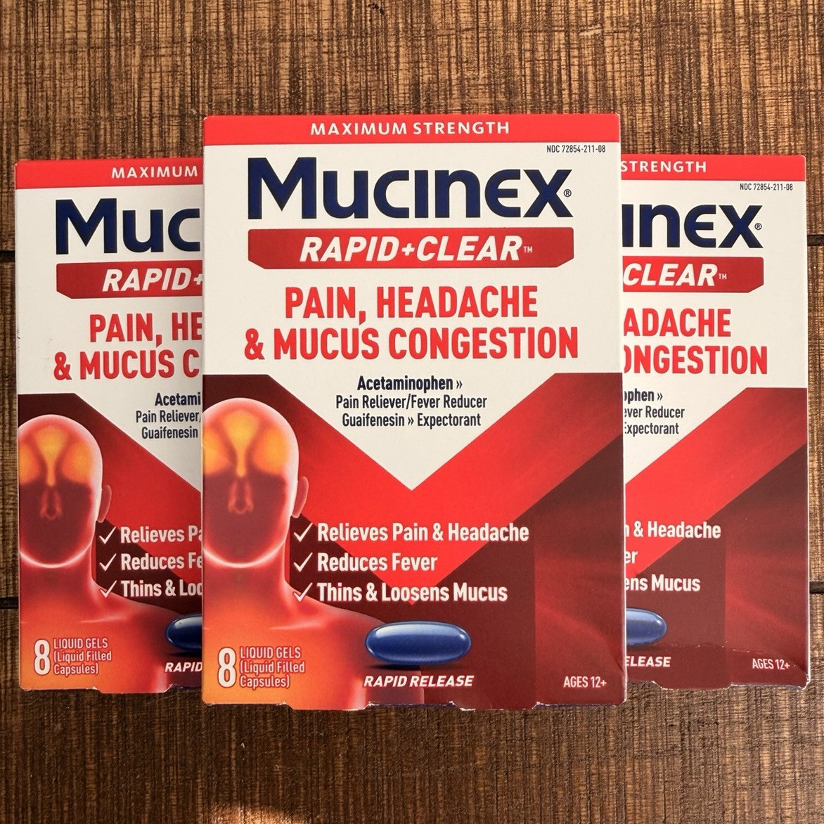 Mucinex Rapid+Clear Maximum Strength 8 Liquid Gels Lot of 3 EXP 04/2027