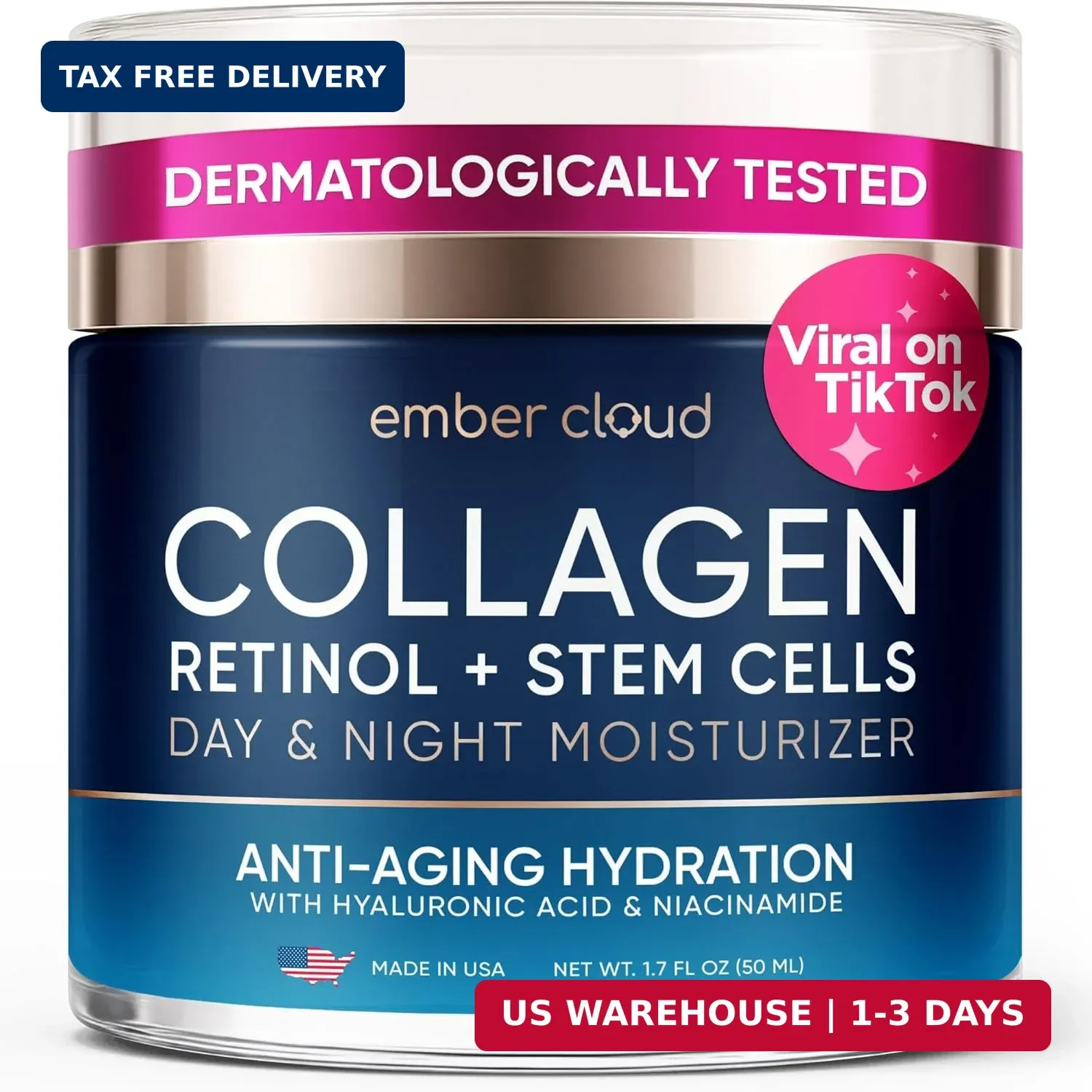 Moisturizer Collagen Anti-Aging Face Cream with Stem Cells, Retinol, Hyaluronic