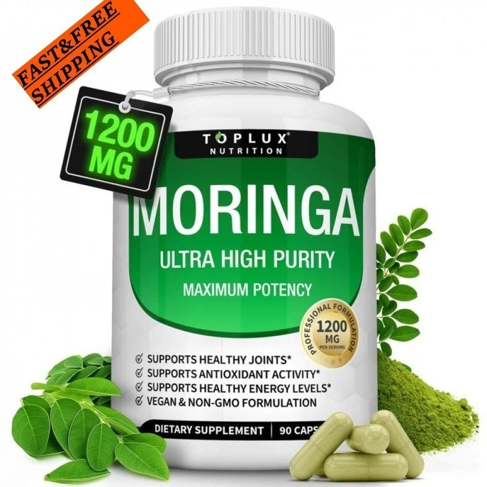 TOPLUX Moringa Capsules 1200mg Pure Moringa Powder Immune Gut health 90 Capsules