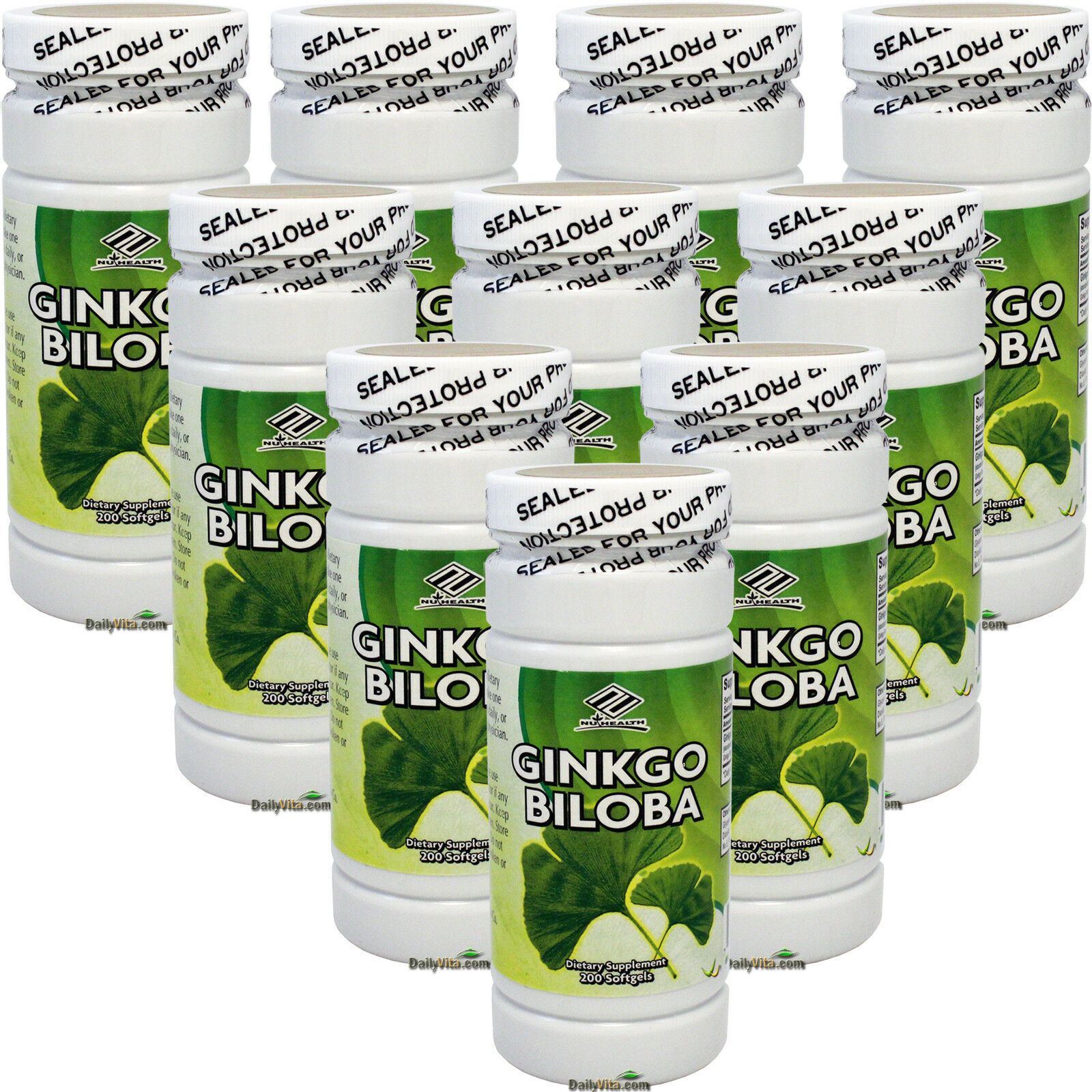 10 x Nuhealth Ginkgo Biloba Leaf Extract 200 Capsules MEMORY BRAIN AID ENHANCER