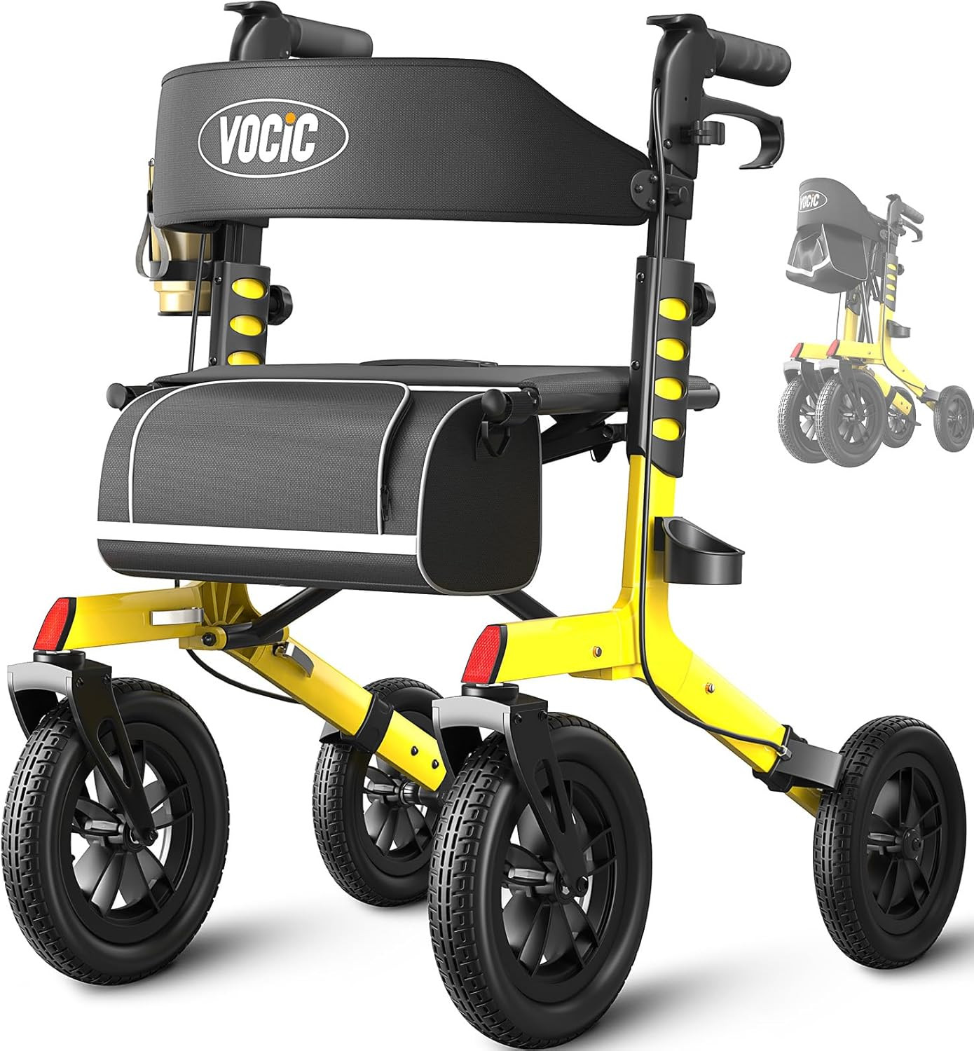Walker with Seat for Seniors, Z57 Outdoor Rollator Walker with 12 Yellow