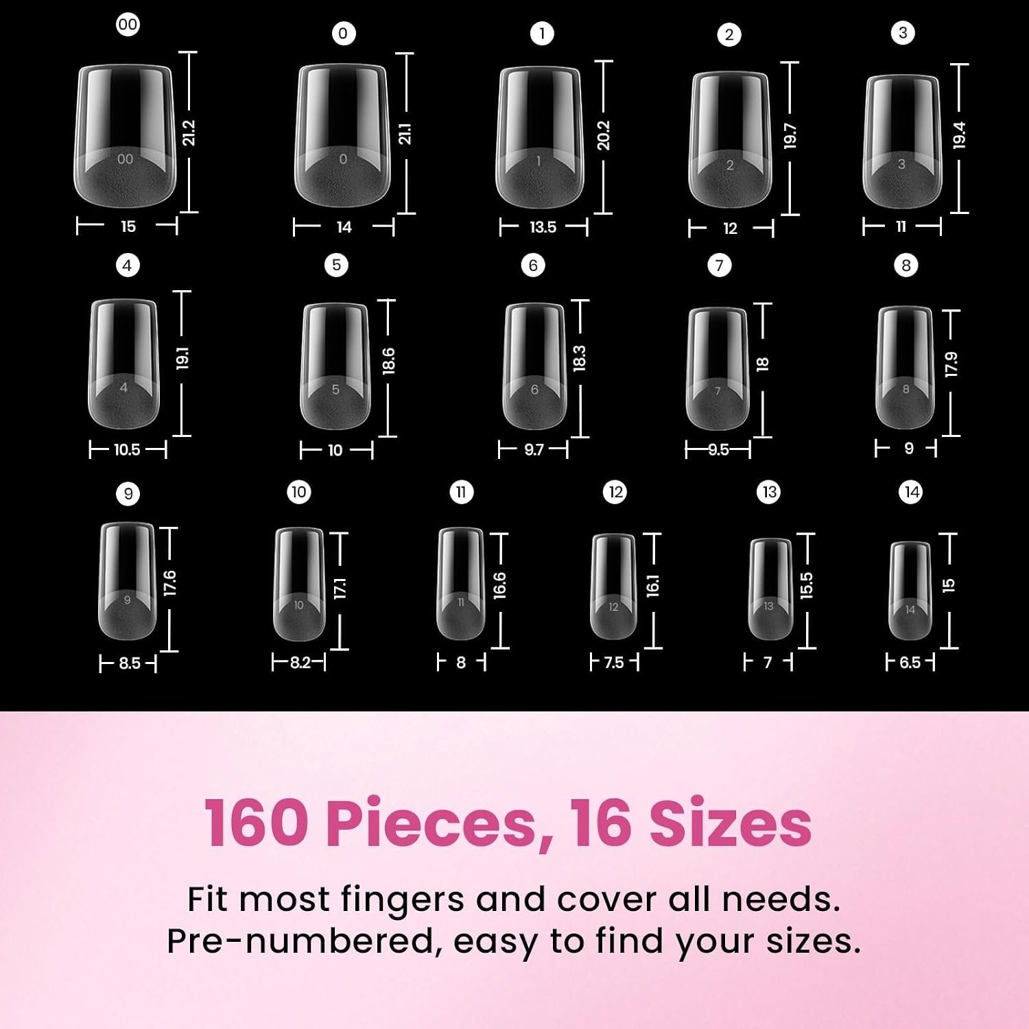 Pre-Etched Square Nail Tips 160pcs for Quick DIY Extensions and Comfort Fit