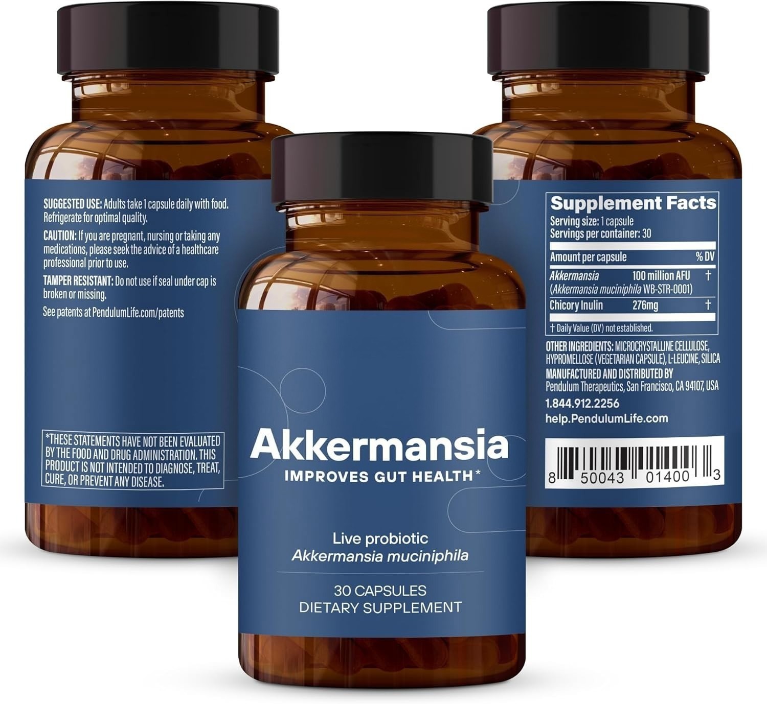 Pendulum Akkermansia Probiotic with Prebiotic Fiber for Men & Women 30 Capsules
