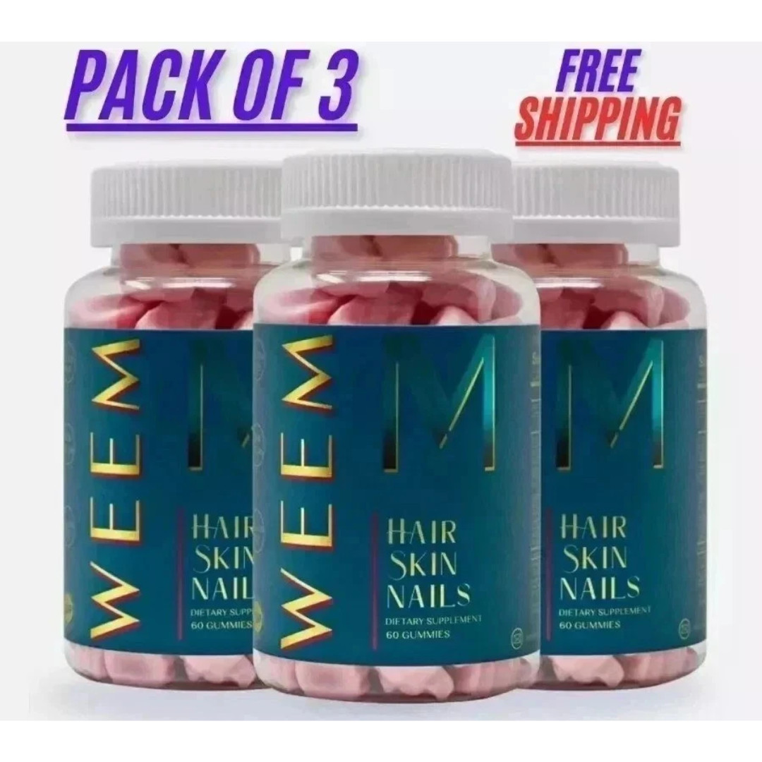 WEEM Hair Skin and Nails Gummies, Vegan biotin Vitamins, Healthy Hair- Pack of 3