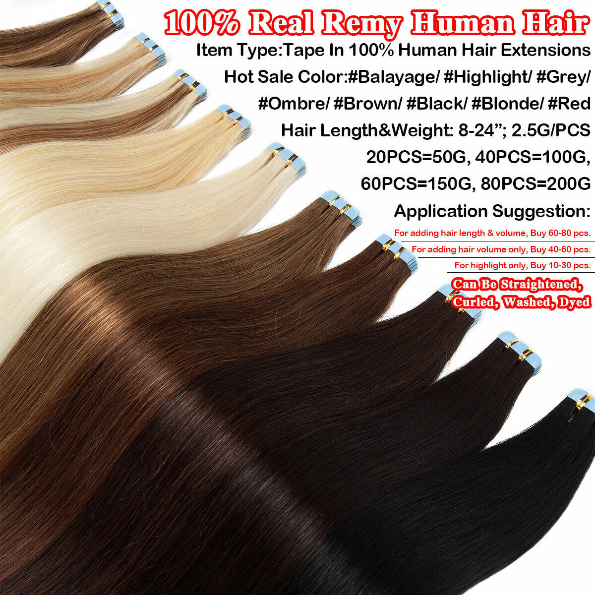 Tape In Human Hair Extensions Invisible Skin Weft Balayage Blonde Ombre RemyHair
