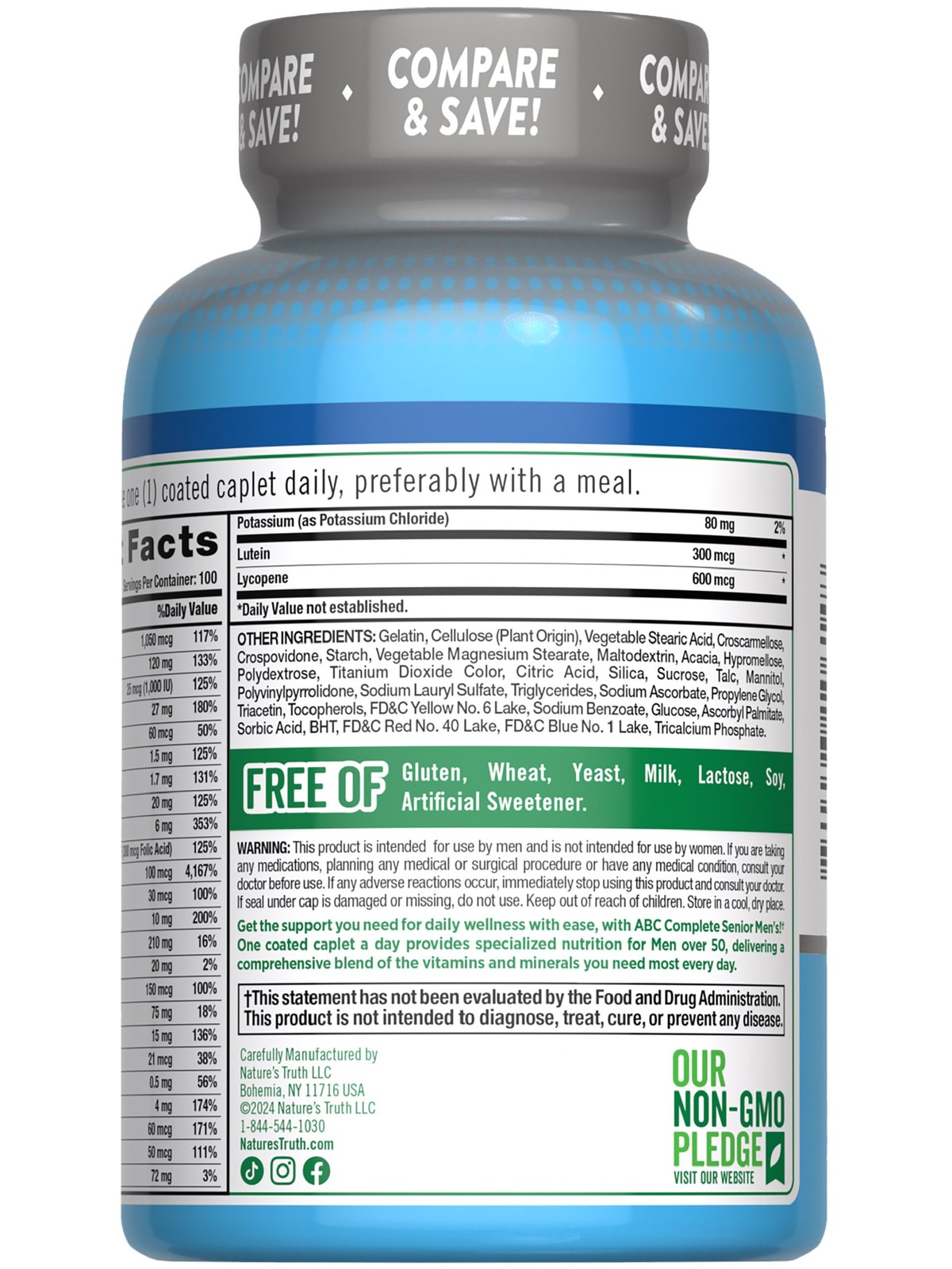 Nature’s Truth Men’s 50+ Multivitamin | with Vitamins 100 Count (Pack of 1)