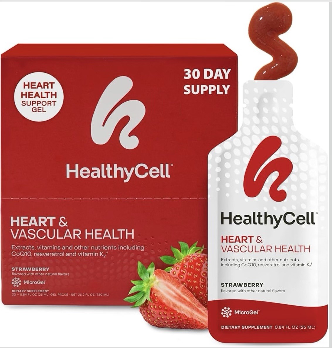 HealthyCell Heart & Vascular Health Strawberry Flavor 30 Gel Packs Exp 11/2027