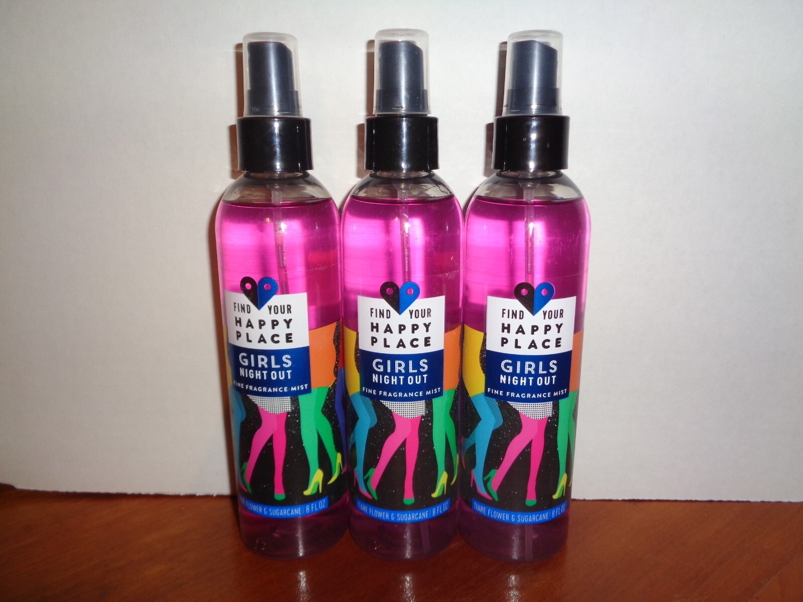 Lot of 3 Find Your Happy Place Girls Night Out Fragrance Body Mist Spray 8oz Ea