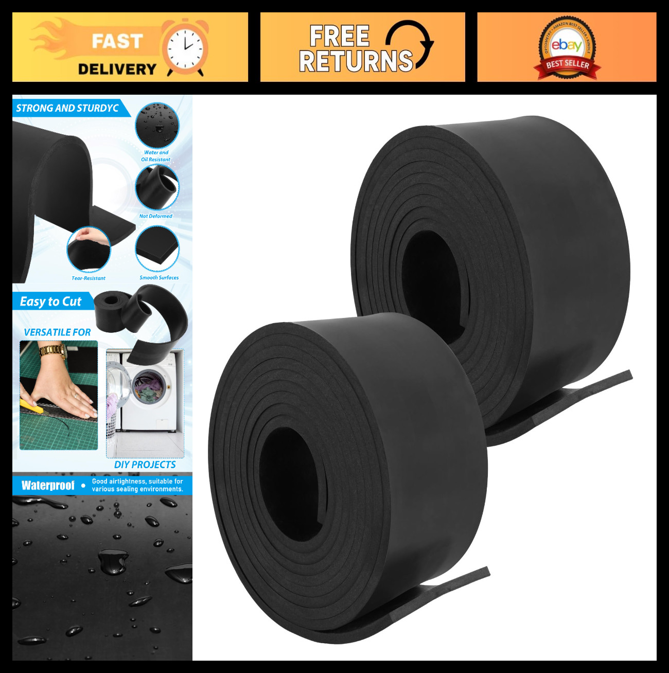 2 Rolls Solid Rubber Sheet 1/4″ Thick x 4″ Wide x 10′ Long – DIY Gaskets, Insula