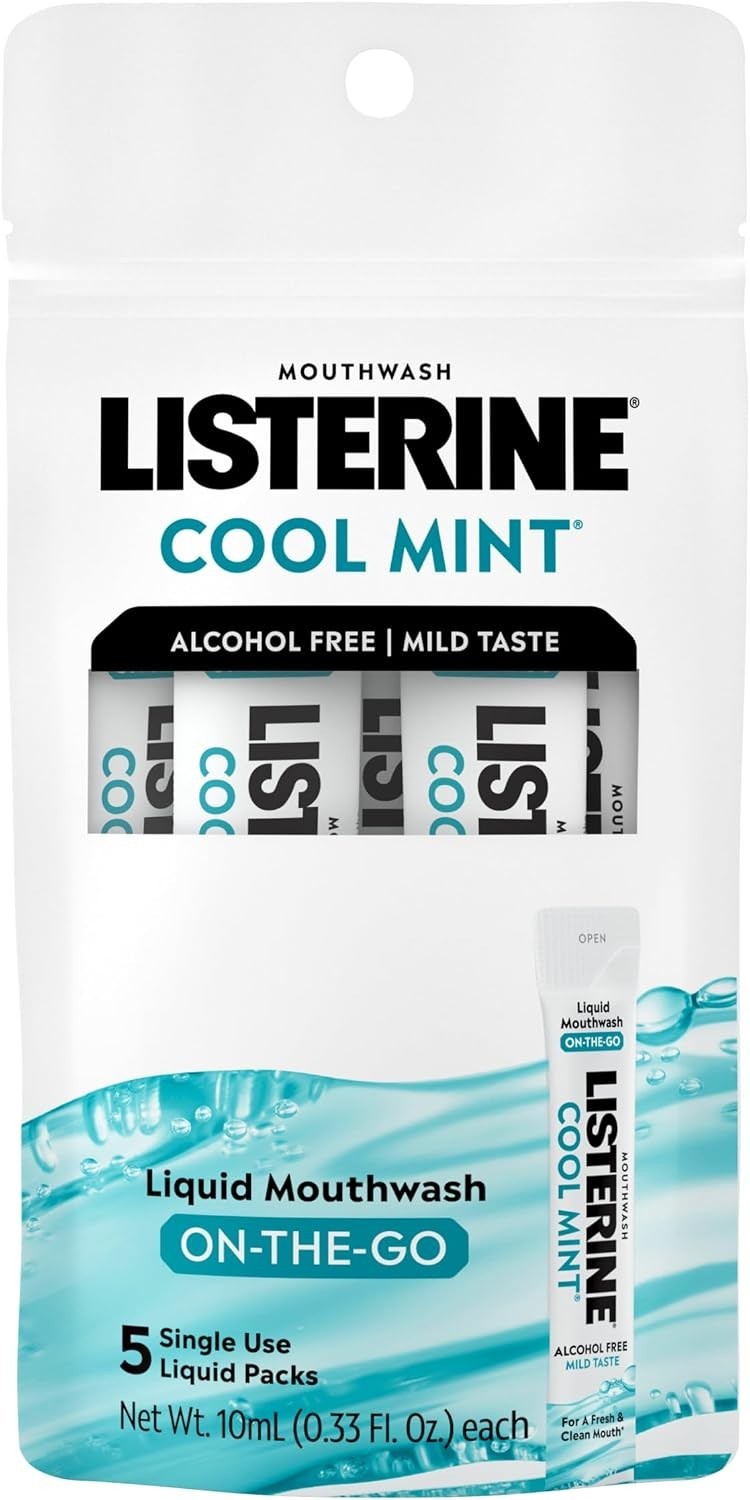 Listerine On-The-Go Cool Mint Alcohol Free Mouthwash Packetse 0.33 fl Pack of 5