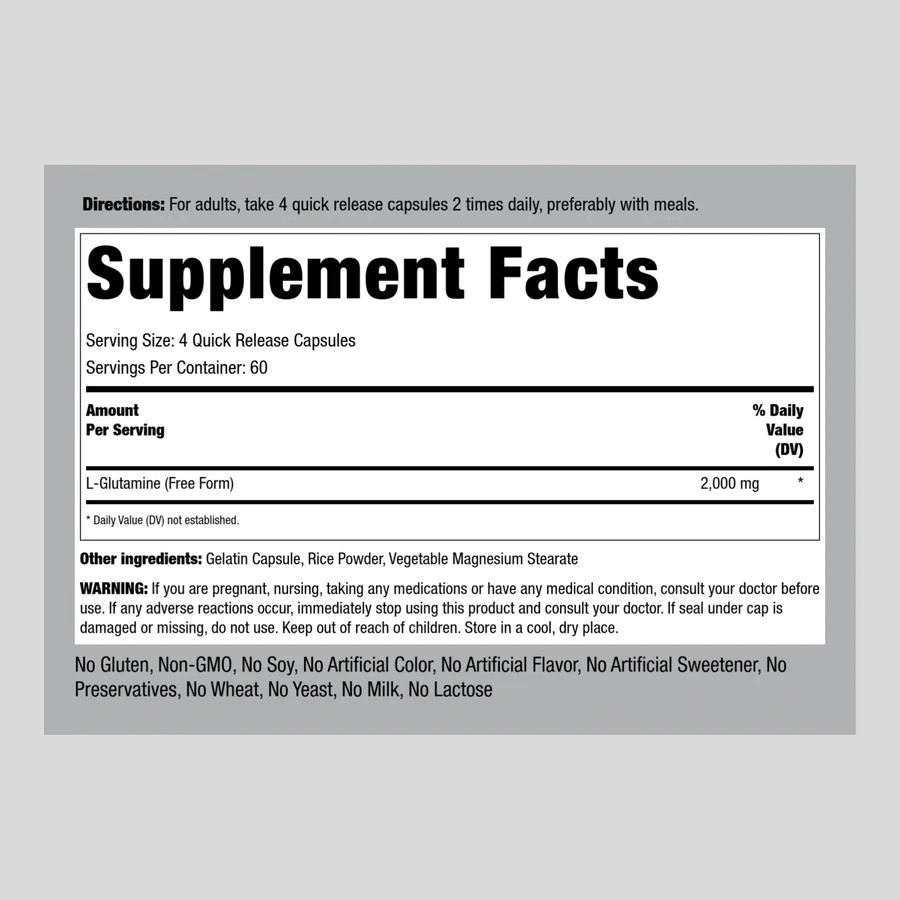 L-Glutamine, 2000 mg (per serving), 240 Quick Release Capsules