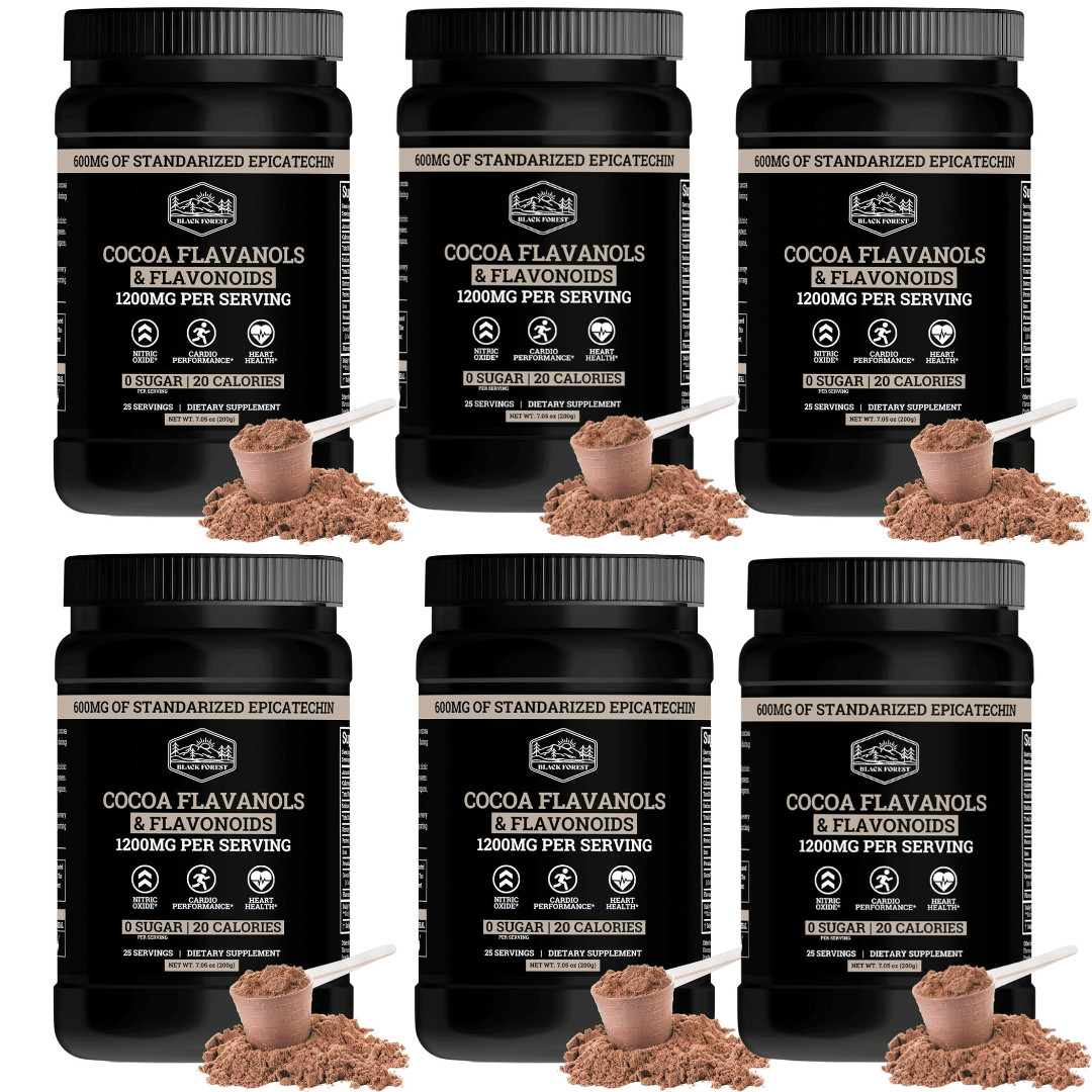 6 PACK! Black Forest High Flavanol Cocoa Powder and Flavonoid Supplements 1200mg